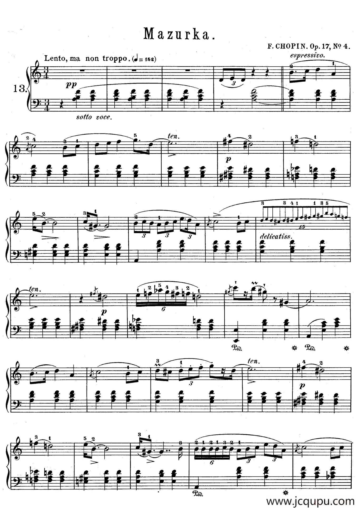 Quatre Mazurkas Op.17（4首玛祖卡舞曲·4）简谱