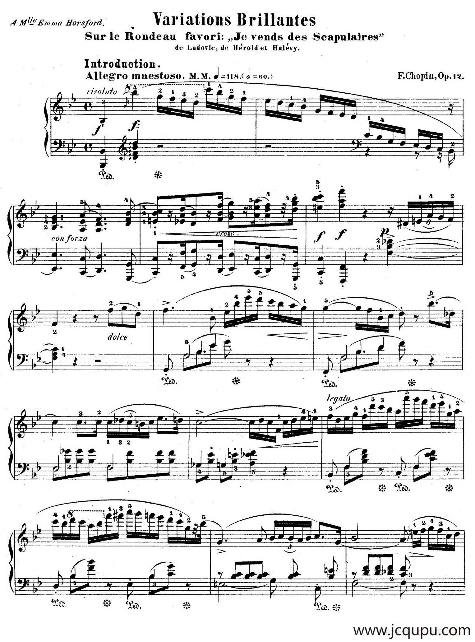 Variations on Je Vends Des Scapulaires Op.12（降B大调华丽变奏曲）简谱