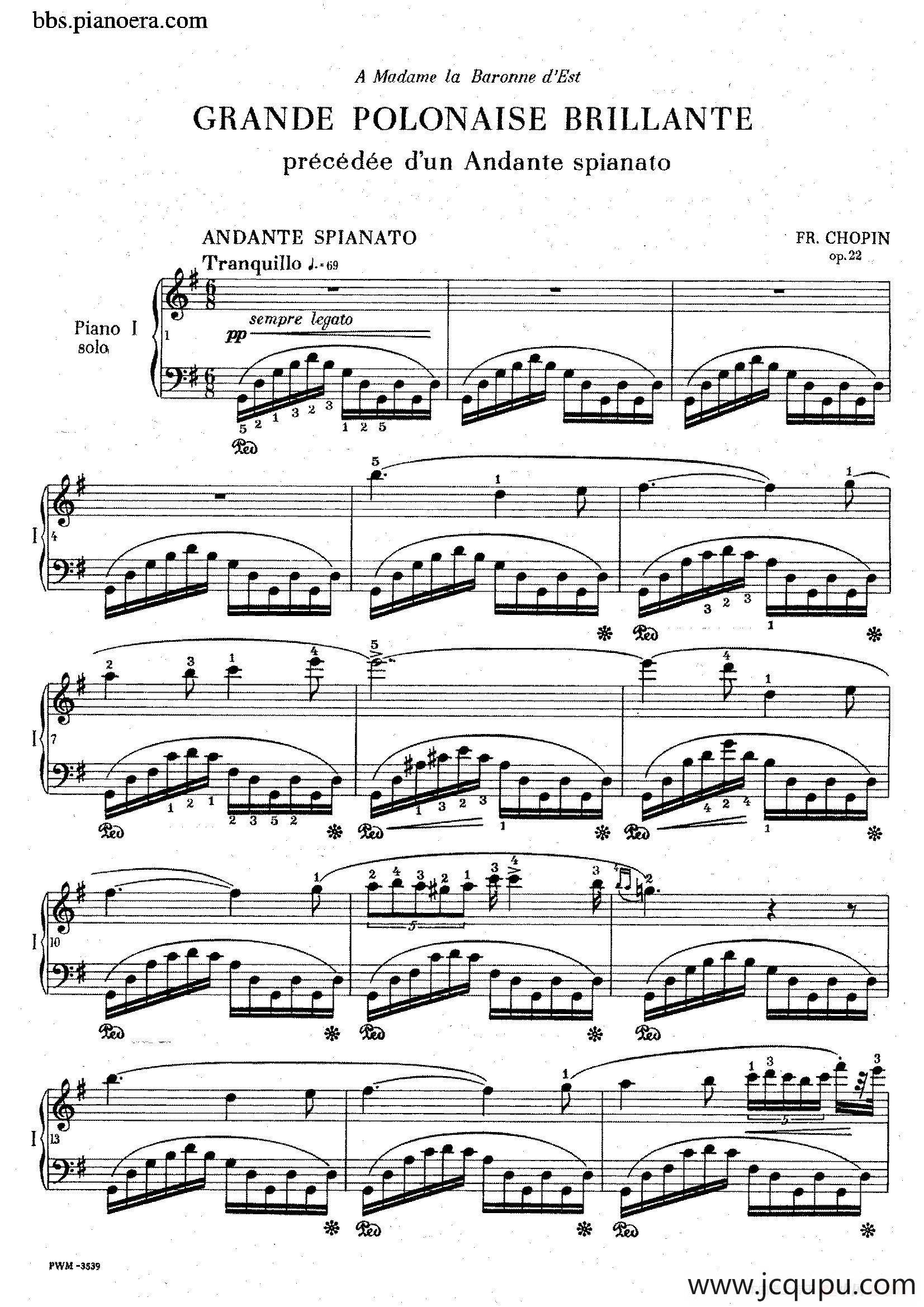 Grande Polonaise Brilliante Preceded by an Andante Spianato Op.22（平静的行板与华丽的波兰舞曲·双钢琴版）简谱