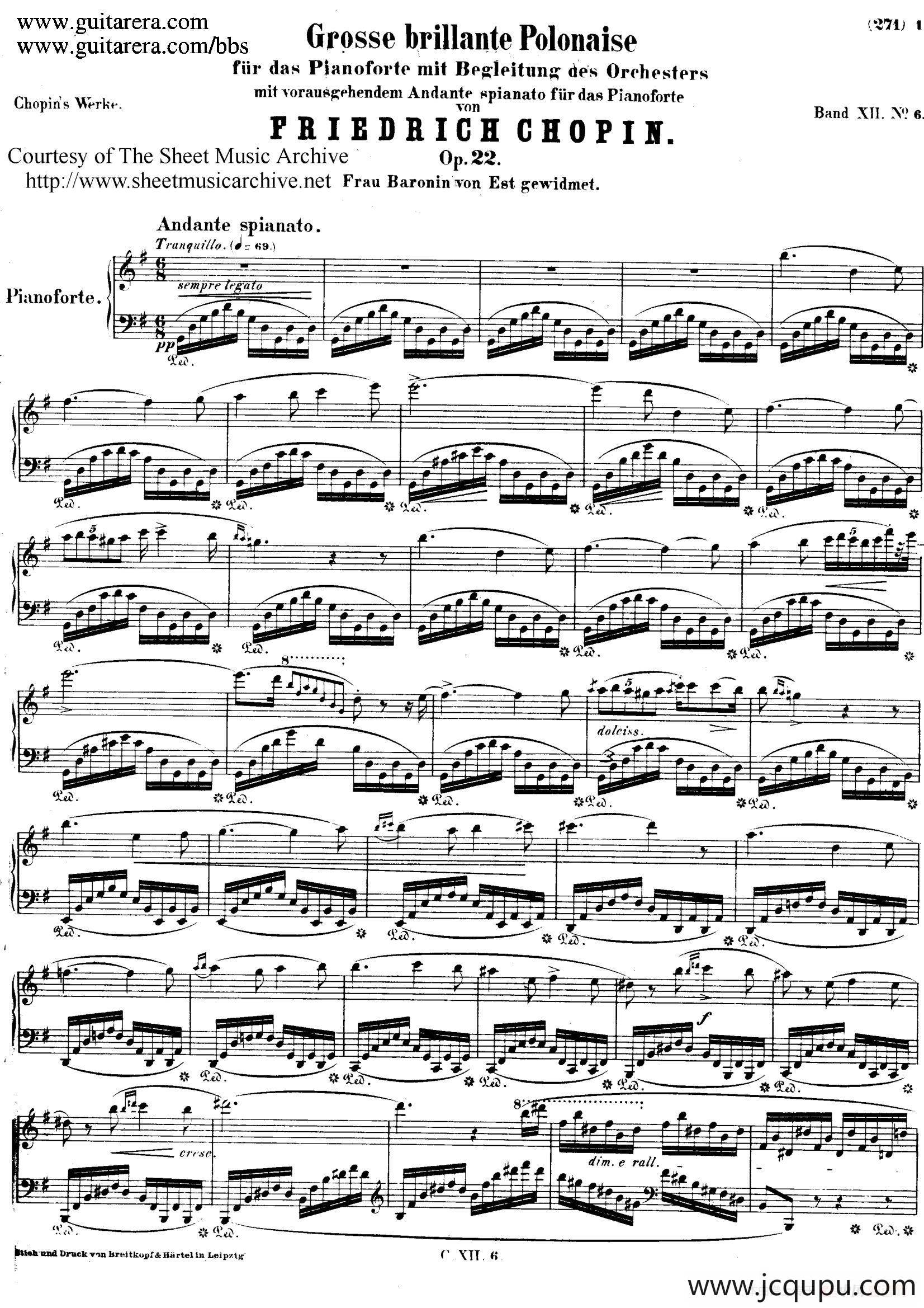 Grande Polonaise Brilliante Preceded by an Andante Spianato Op.22（平静的行板与华丽的波兰舞曲·总谱）简谱