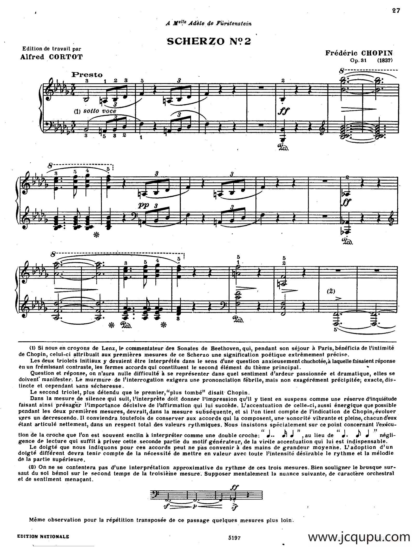 Scherzo no.2 in b-flat Minor Op.31 （降b小调第二谐谑曲）简谱