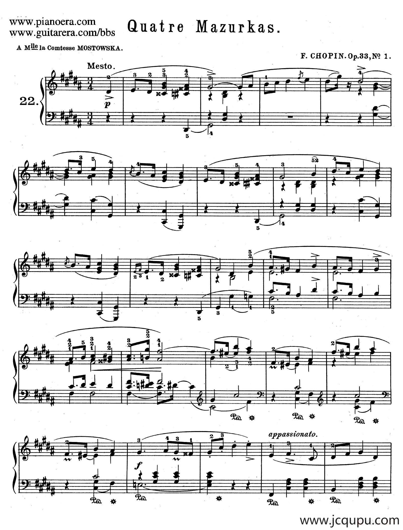 Quatre Mazurkas Op.33（4首玛祖卡舞曲·1）简谱