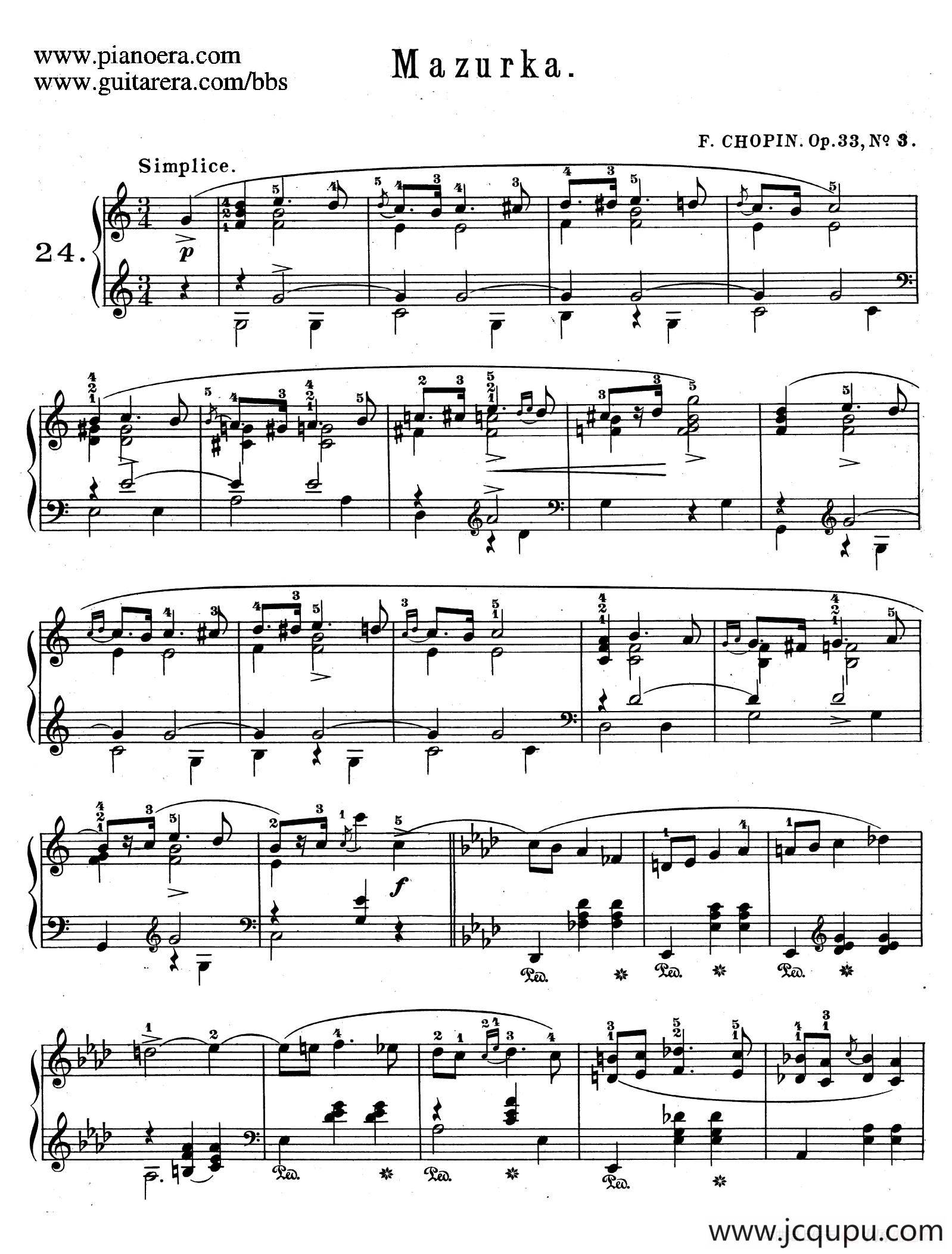 Quatre Mazurkas Op.33（4首玛祖卡舞曲·3）简谱