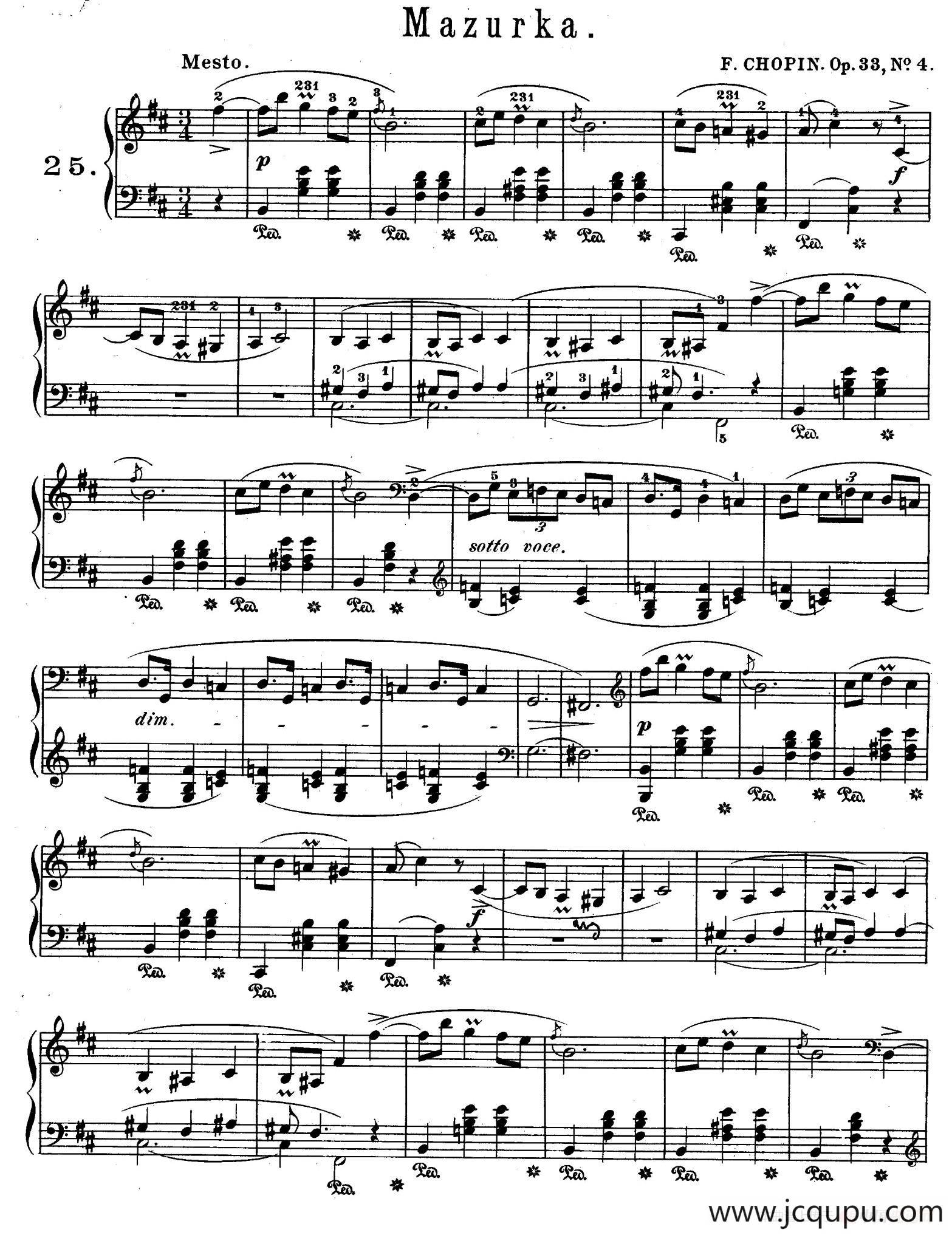 Quatre Mazurkas Op.33（4首玛祖卡舞曲·4）简谱