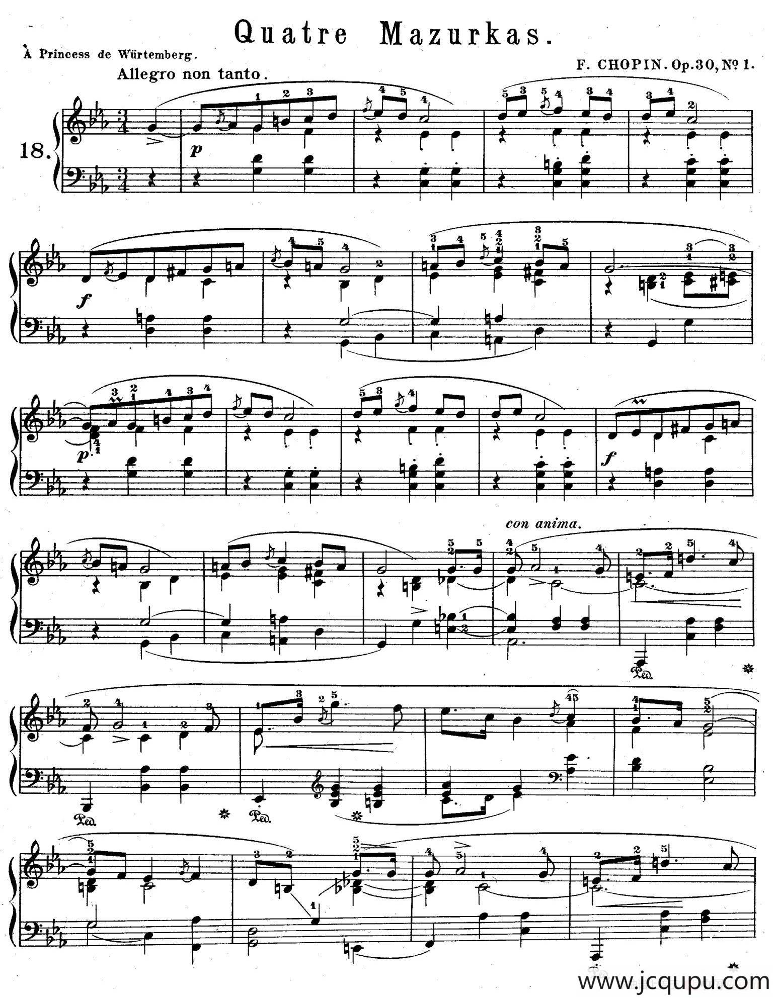 Quatre Mazurkas Op.30（4首玛祖卡舞曲·1）简谱