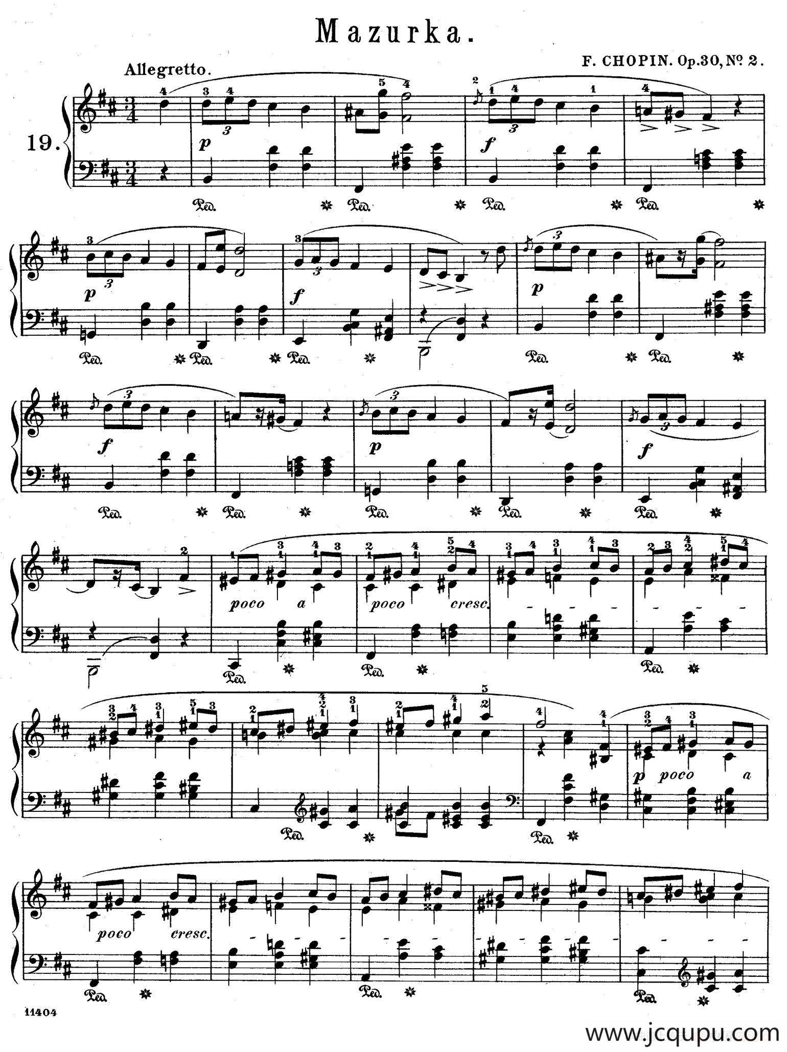 Quatre Mazurkas Op.30（4首玛祖卡舞曲·2）简谱