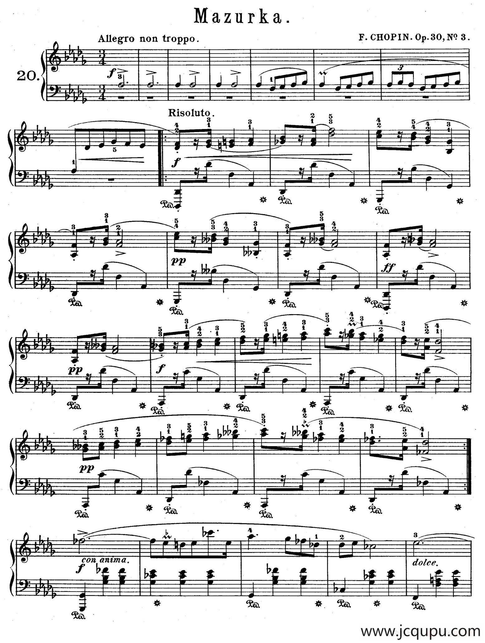 Quatre Mazurkas Op.30（4首玛祖卡舞曲·3）简谱