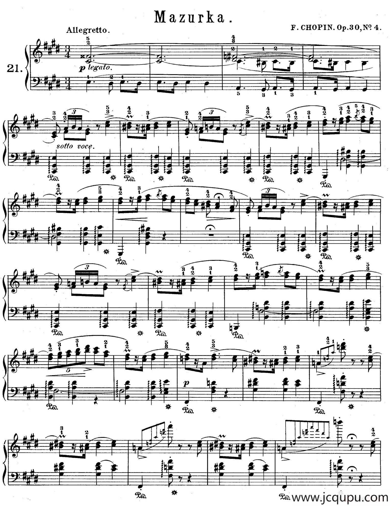Quatre Mazurkas Op.30（4首玛祖卡舞曲·4）简谱