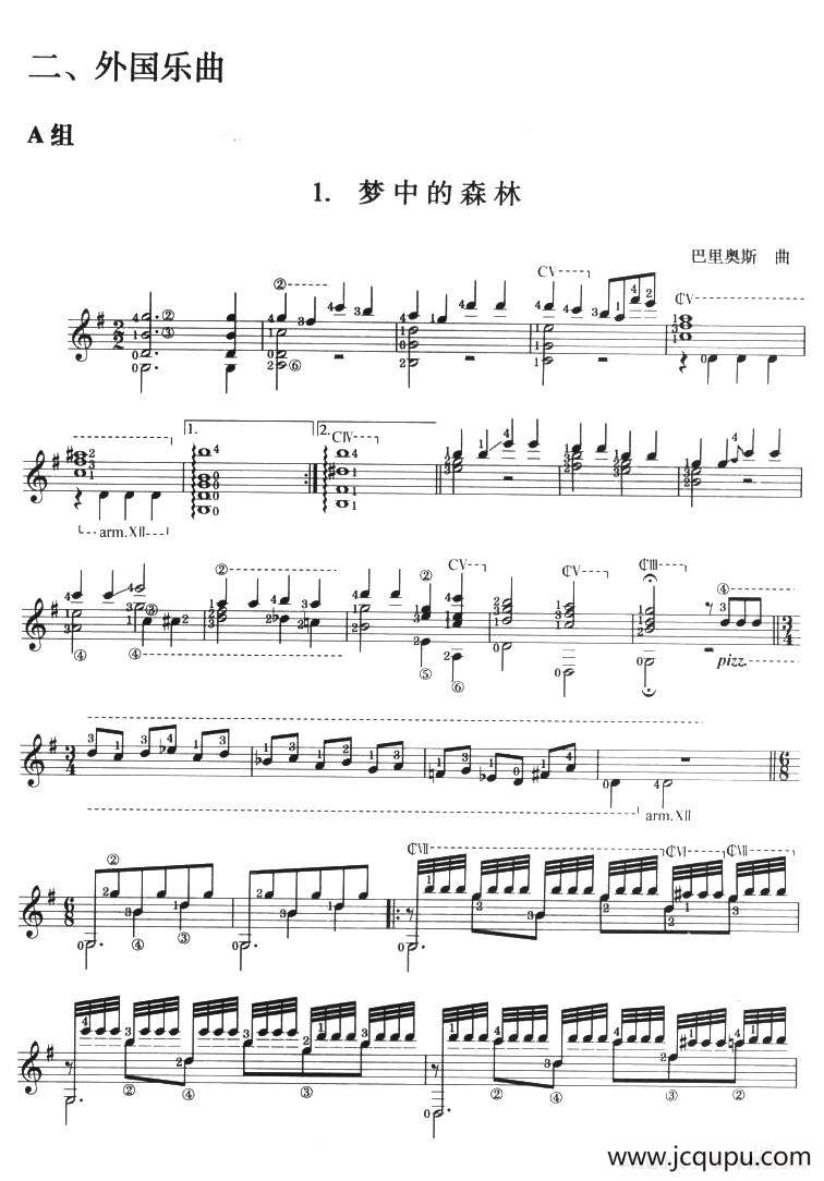 古典吉他考级十级外国乐曲A组（1、梦中的森林）简谱