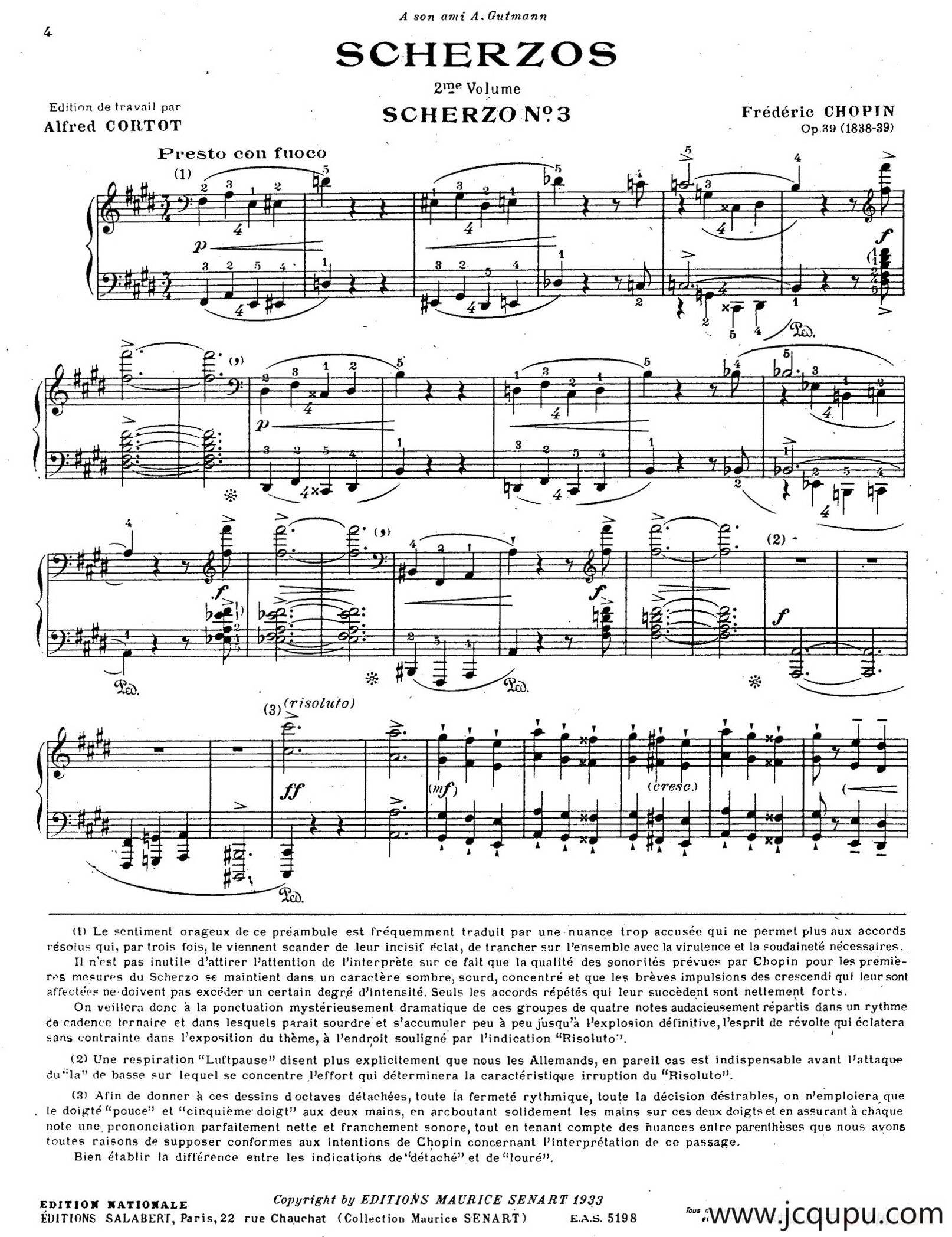 Scherzo no.3 in c-Sharp Minor Op.39（升c小调第三谐谑曲）简谱