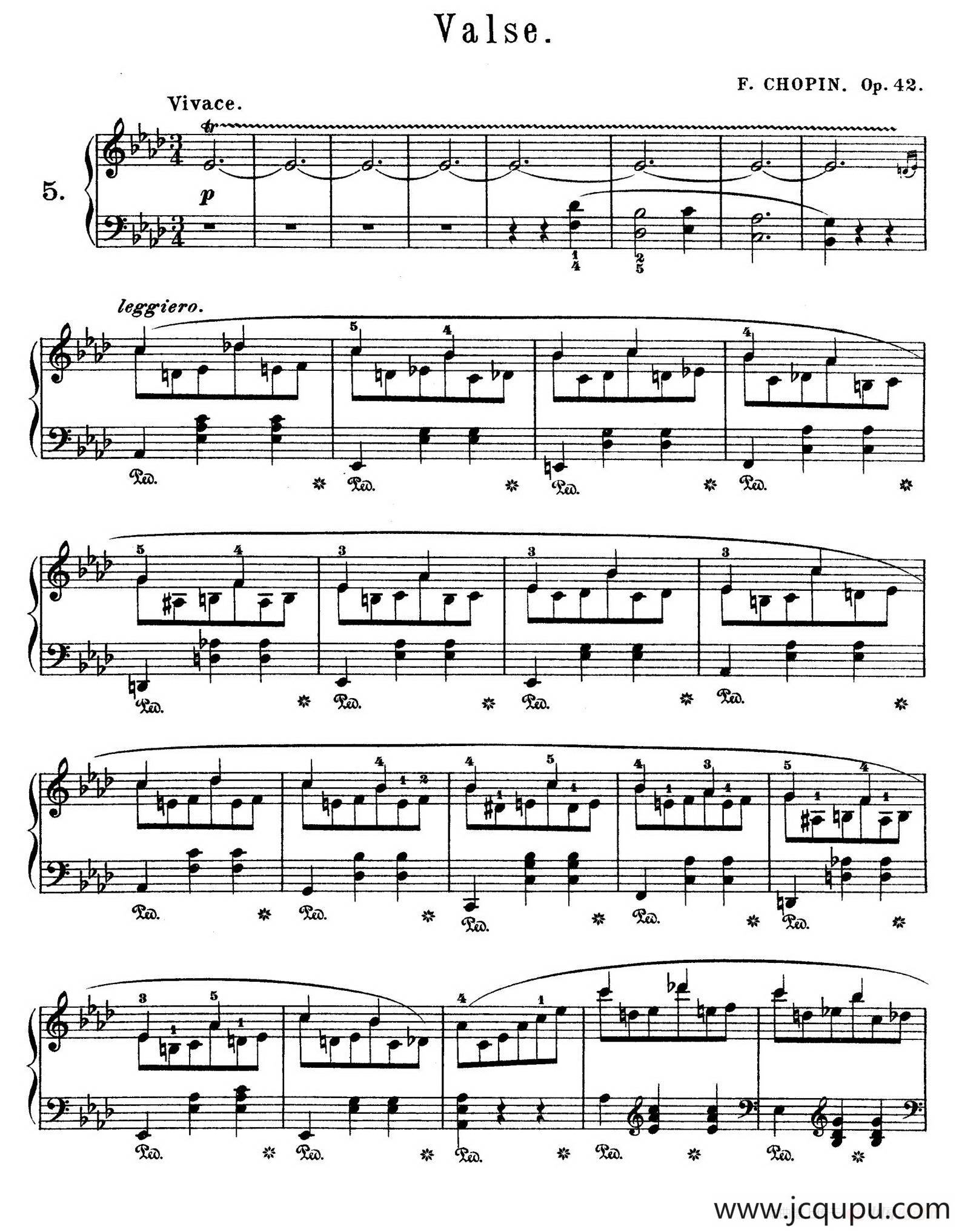 Grande Valse in A-flat Major Op.42（降A大调华丽圆舞曲）简谱