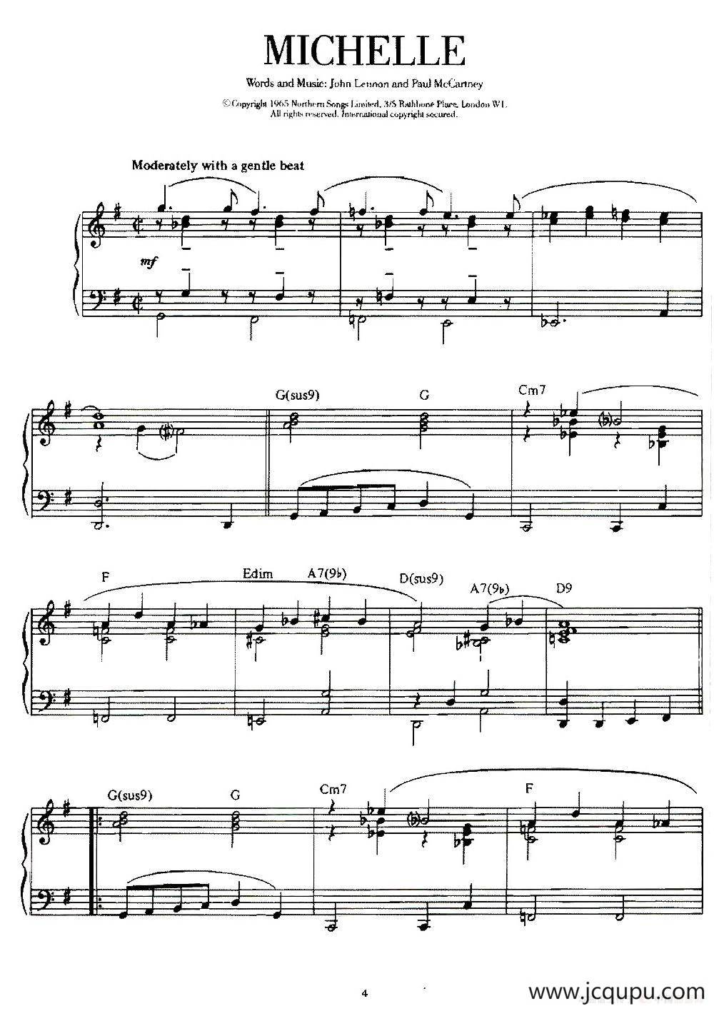 100首欧美流行歌曲钢琴独奏：MICHELLE简谱