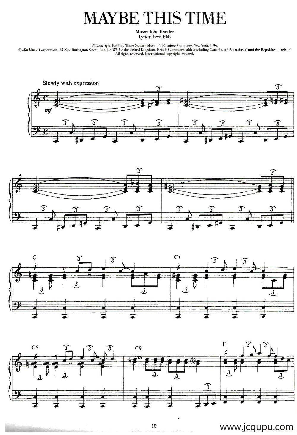 100首欧美流行歌曲钢琴独奏：MAYBE THIS TIME简谱