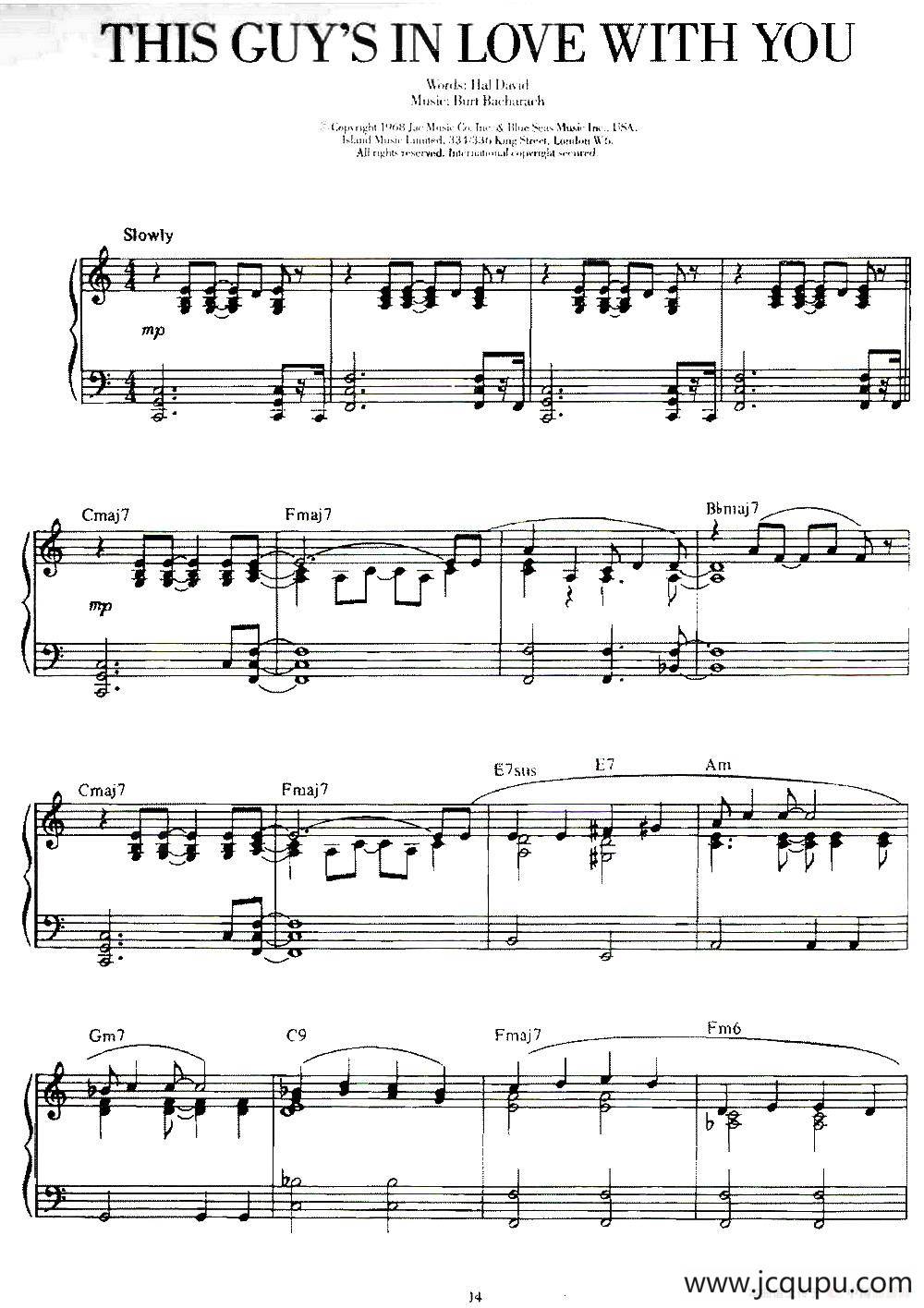 100首欧美流行歌曲钢琴独奏：THIS GUY'S IN LOVE WITH YOU简谱