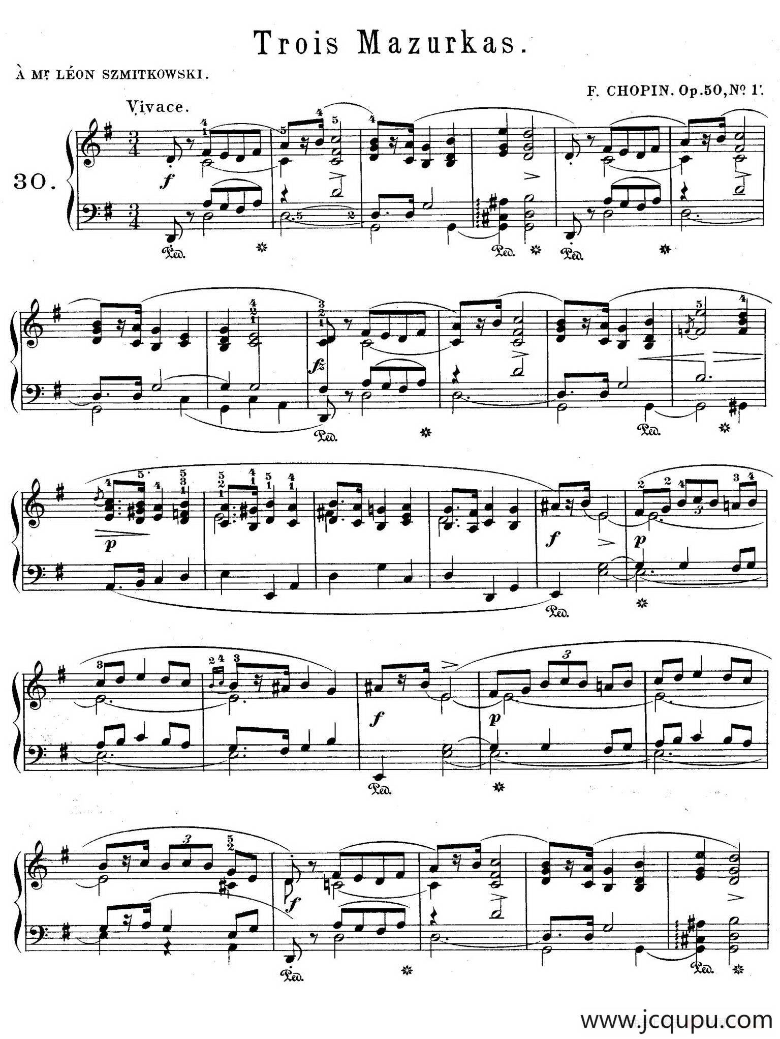 Trois Mazurkas Op.50（3首玛祖卡舞曲·1）简谱