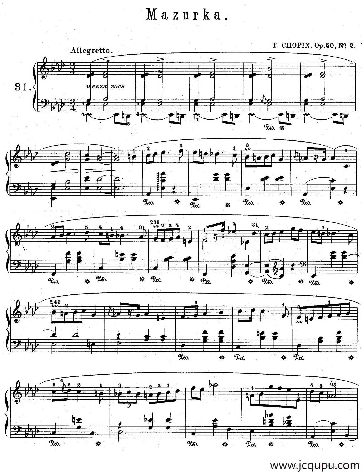 Trois Mazurkas Op.50（3首玛祖卡舞曲·2）简谱