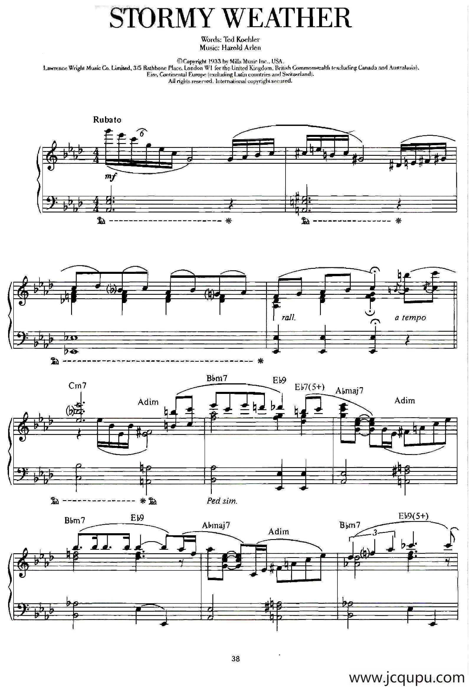 100首欧美流行歌曲钢琴独奏：STORMY WEATHER简谱