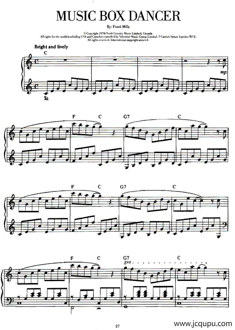 100首欧美流行歌曲钢琴独奏：MUSIC BOX DANCHR简谱