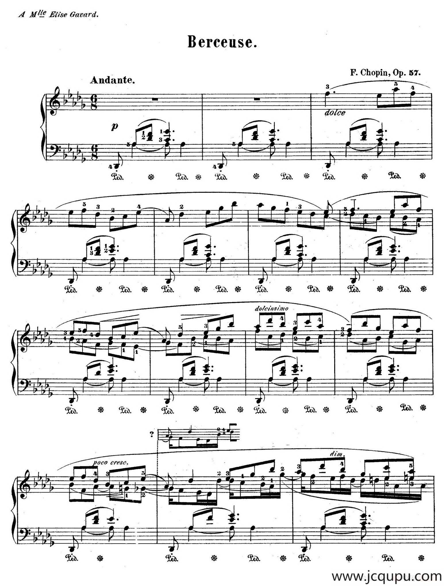 Berceuse in D-flat Major Op.57（降D大调摇篮曲）简谱