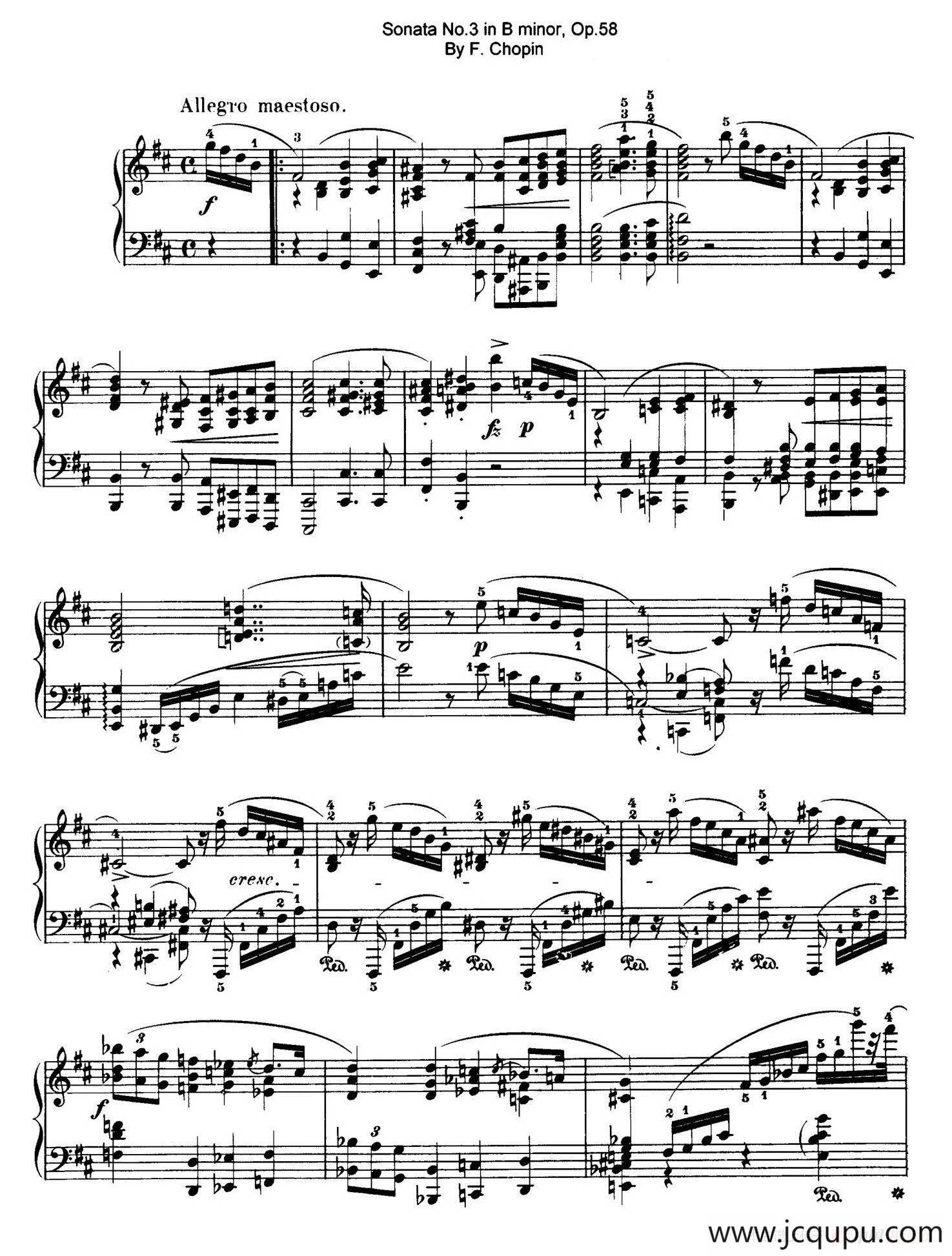 Piano Sonata No.3 in b Minor Op.58（b小调第三钢琴奏鸣曲·第一乐章）简谱