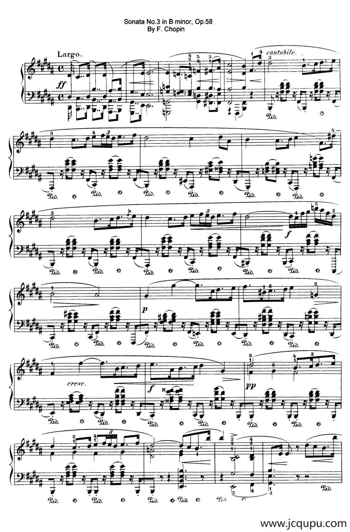 Piano Sonata No.3 in b Minor Op.58（b小调第三钢琴奏鸣曲·第三乐章）简谱
