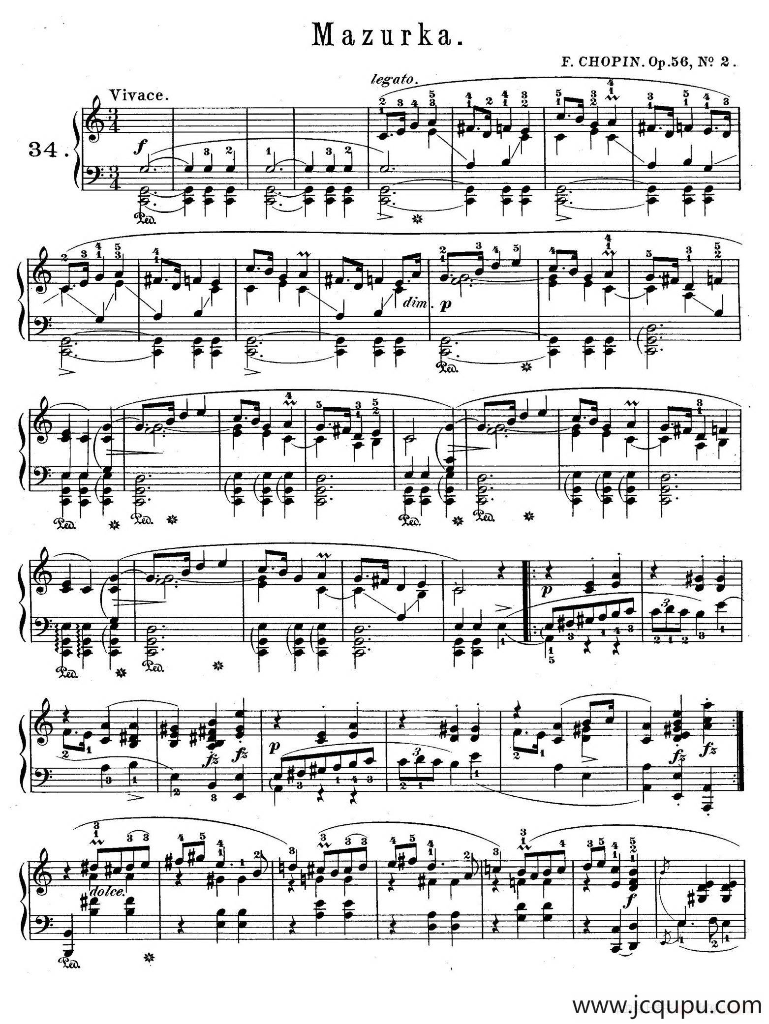 Trois Mazurkas Op.56（3首玛祖卡舞曲·2）简谱