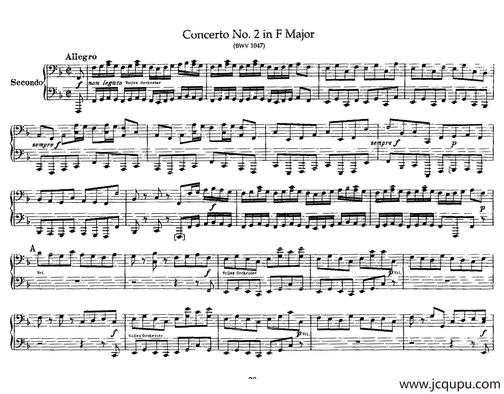 Brandenburg Concerto No.2 in F Major BWV.1047（F大调第二勃兰登堡协奏曲·四手联弹版）简谱