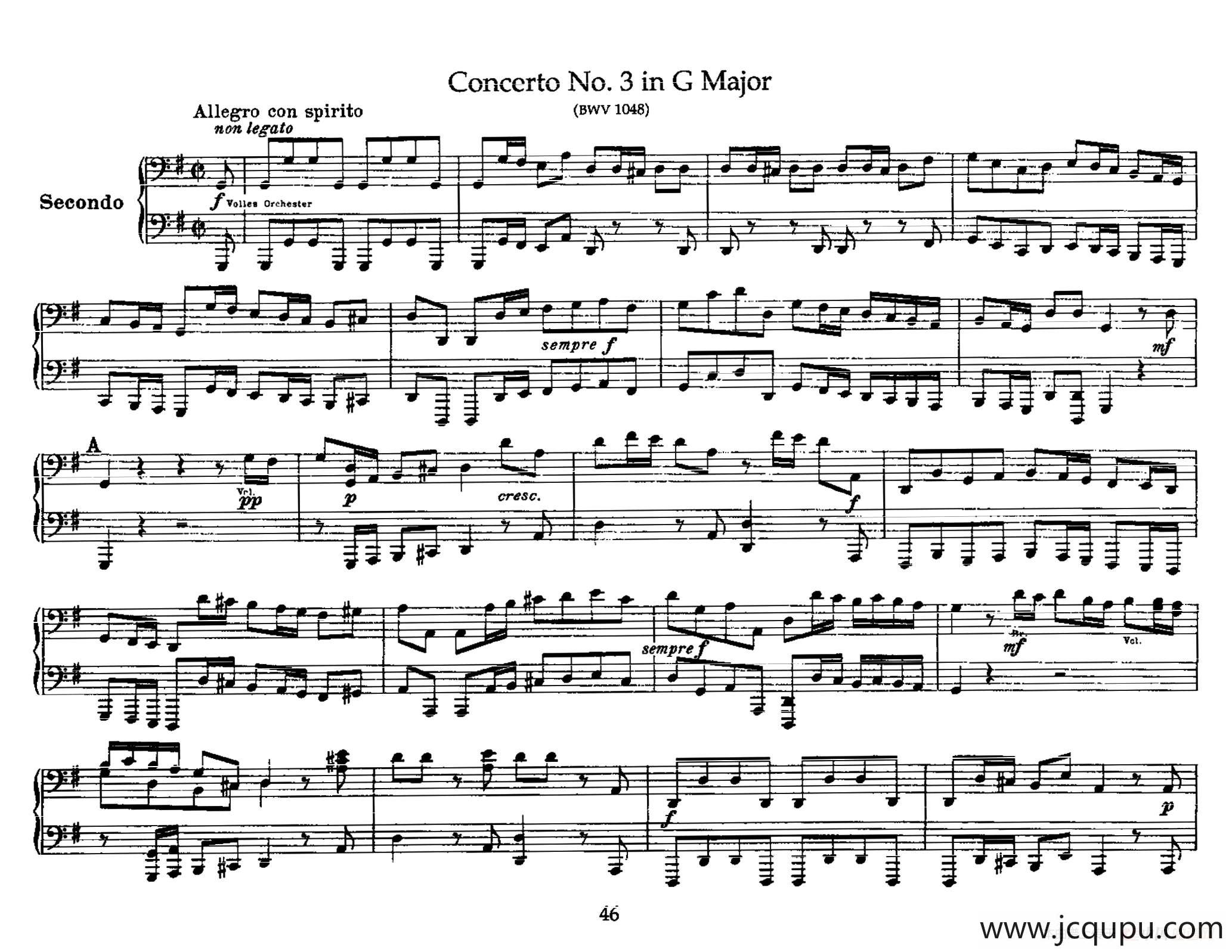 Brandenburg Concerto No.3 in G Major BWV.1048（G大调第三勃兰登堡协奏曲·四手联弹版）简谱