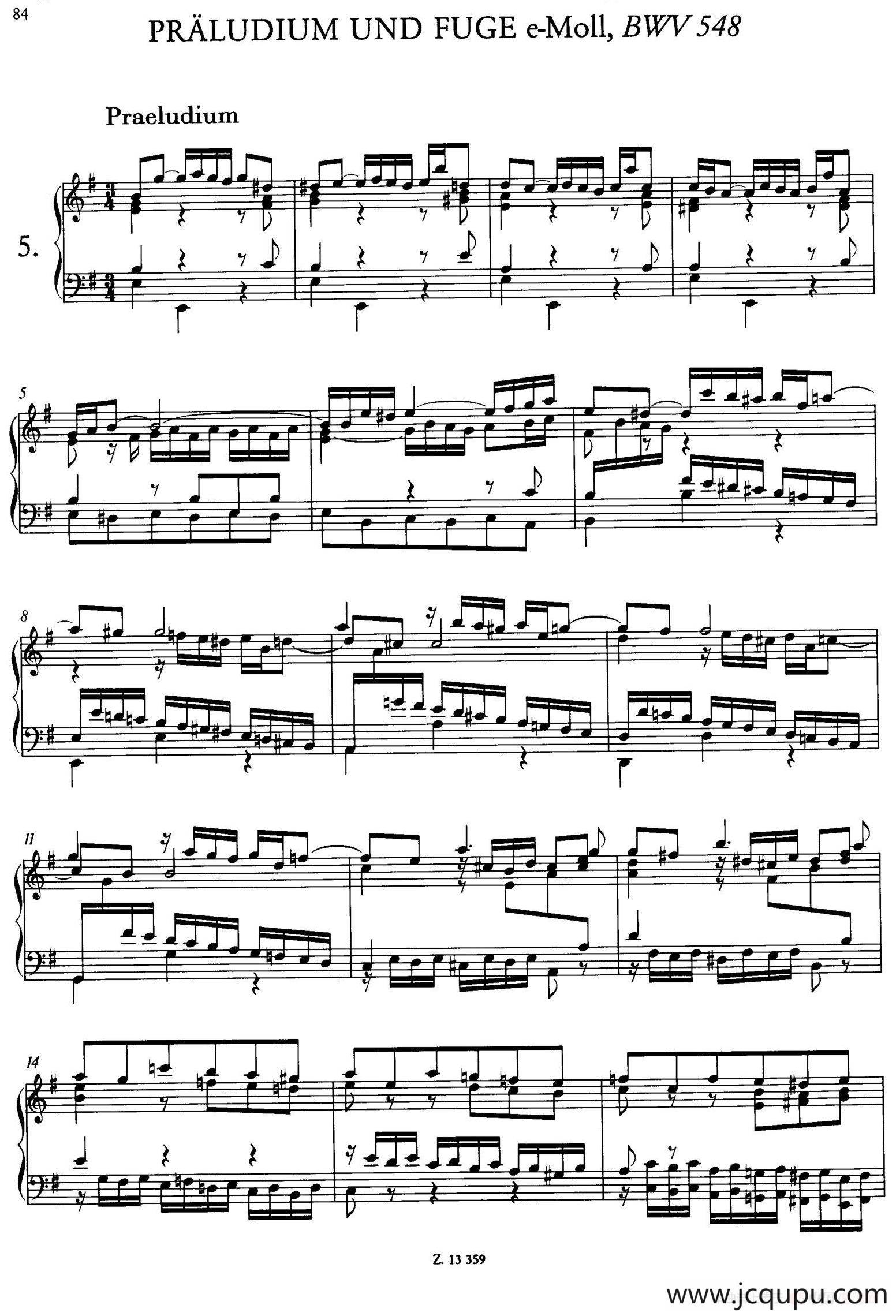 Prelude and Fugue in e Minor BWV 548（e小调前奏曲与赋格）简谱