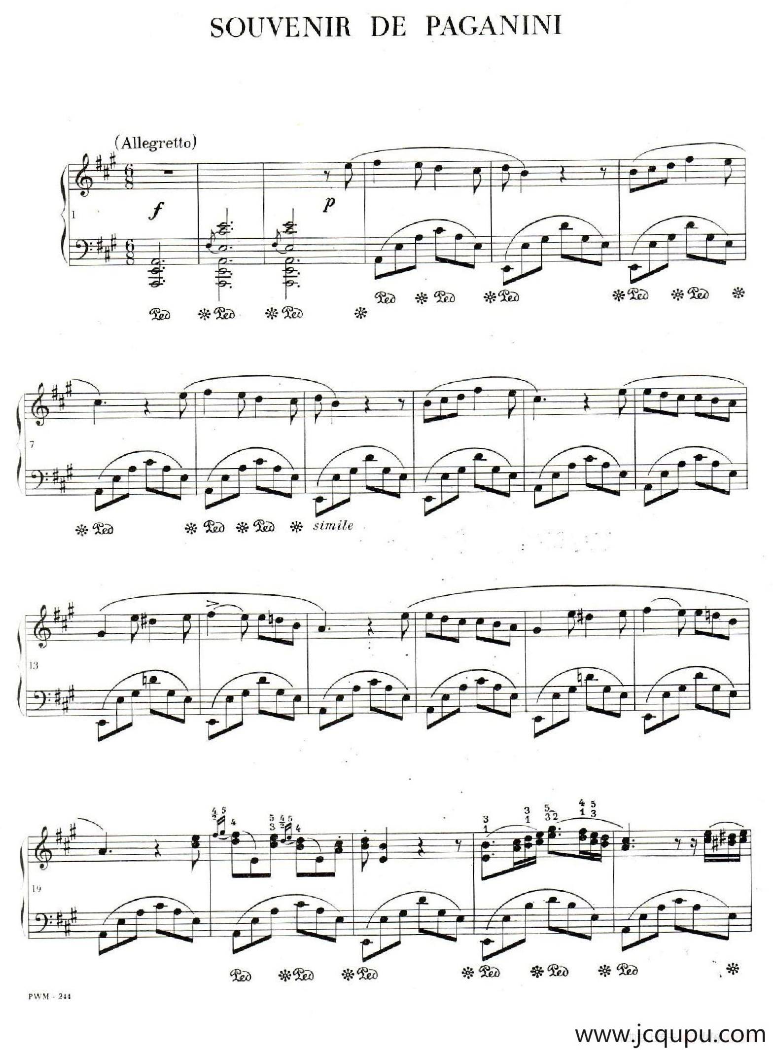 Souvenir de Paganini （纪念帕格尼尼）简谱