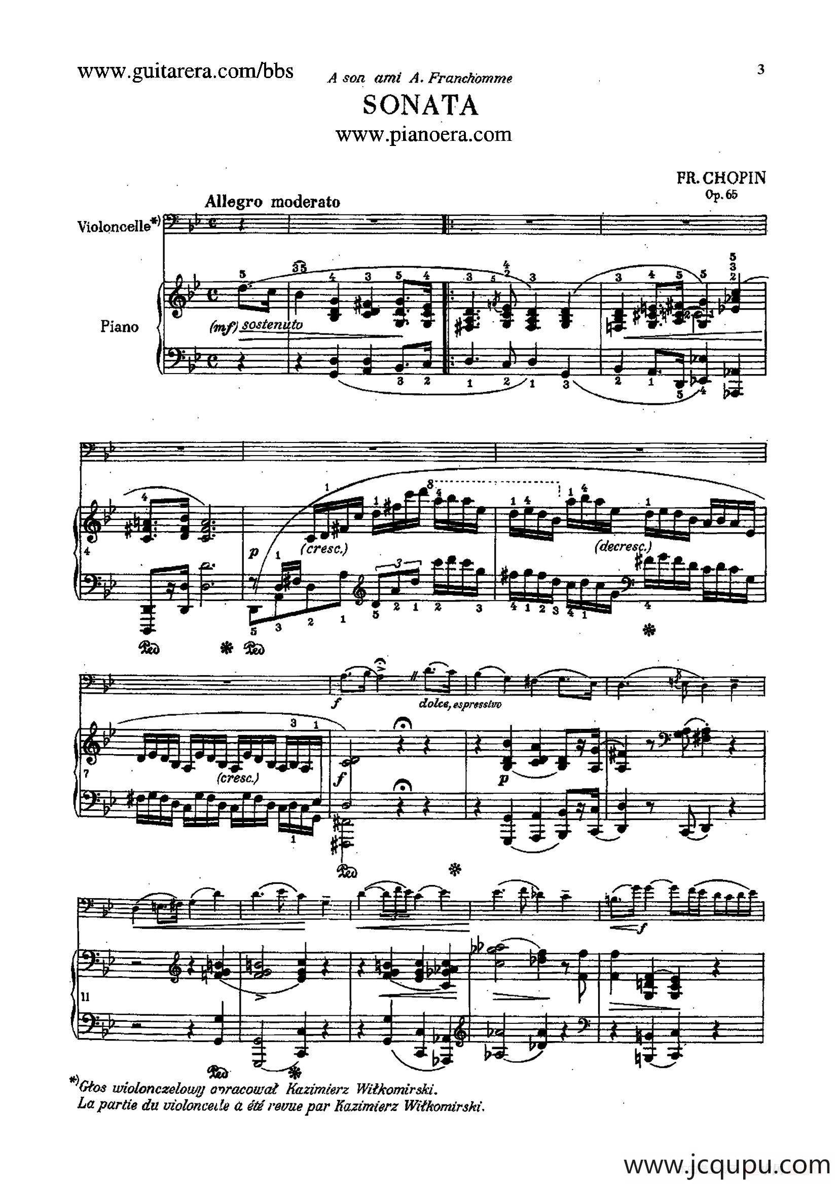 Sonata for Cello and Piano in g Minor Op.65（g小调大提琴奏鸣曲·大提琴+钢琴）简谱