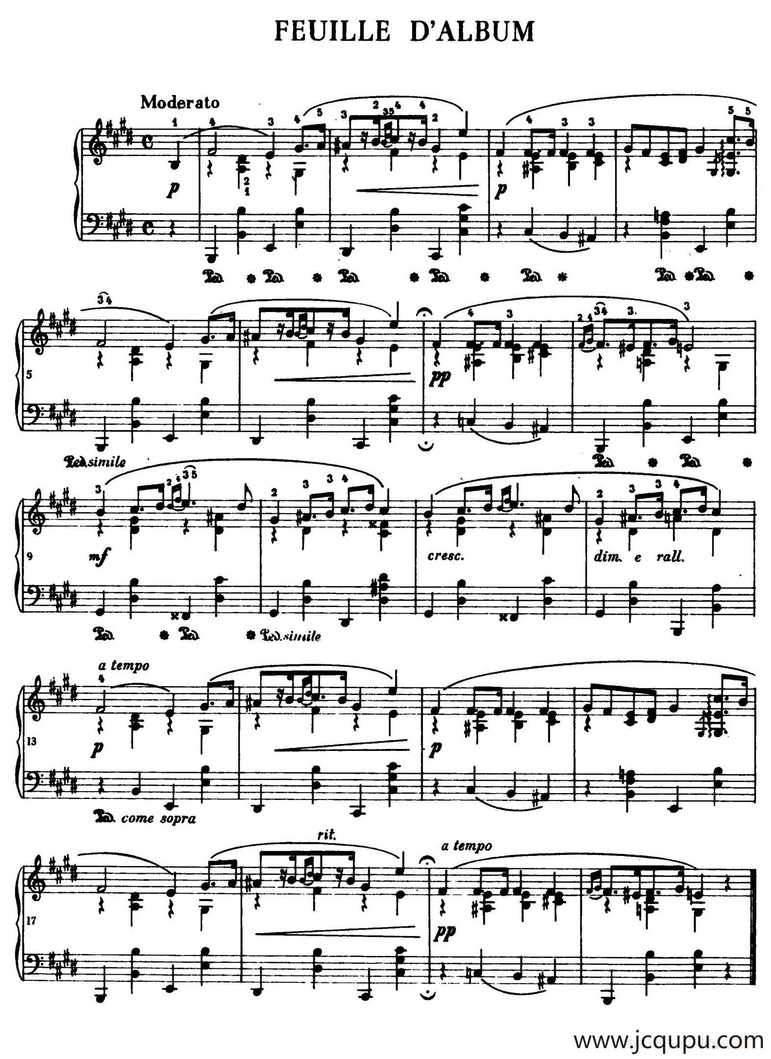 Feuille d'Album（纪念册的一页）简谱