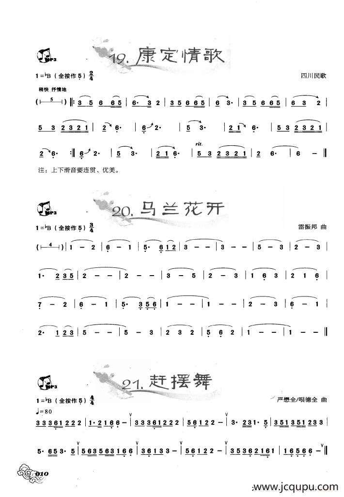 葫芦丝曲精选：康定情歌 马兰花开 赶摆舞简谱