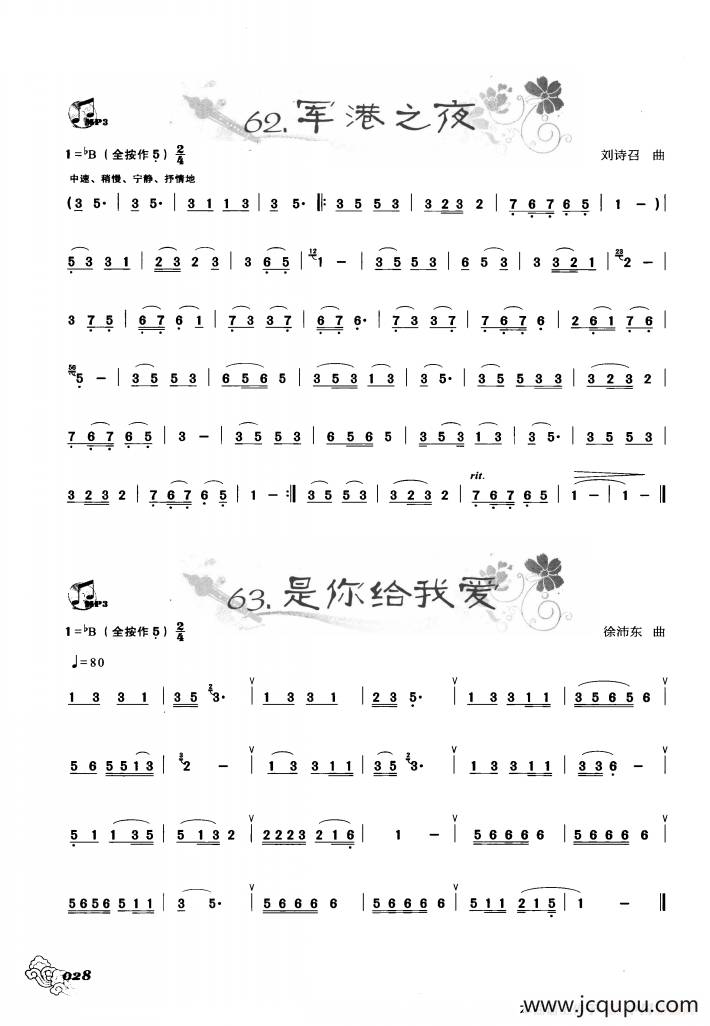 葫芦丝曲精选：军港之夜 是你给我爱简谱