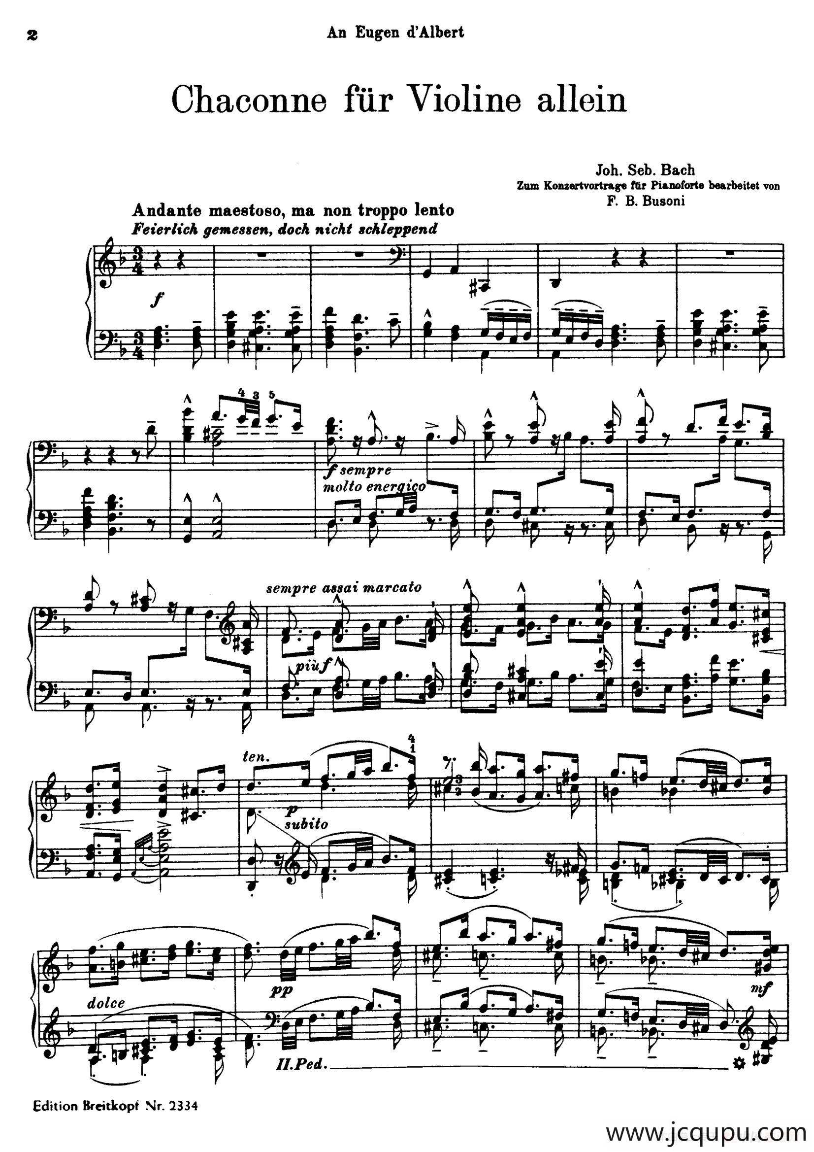 Chaconne in d Minor BWV 1004（d小调恰空）简谱