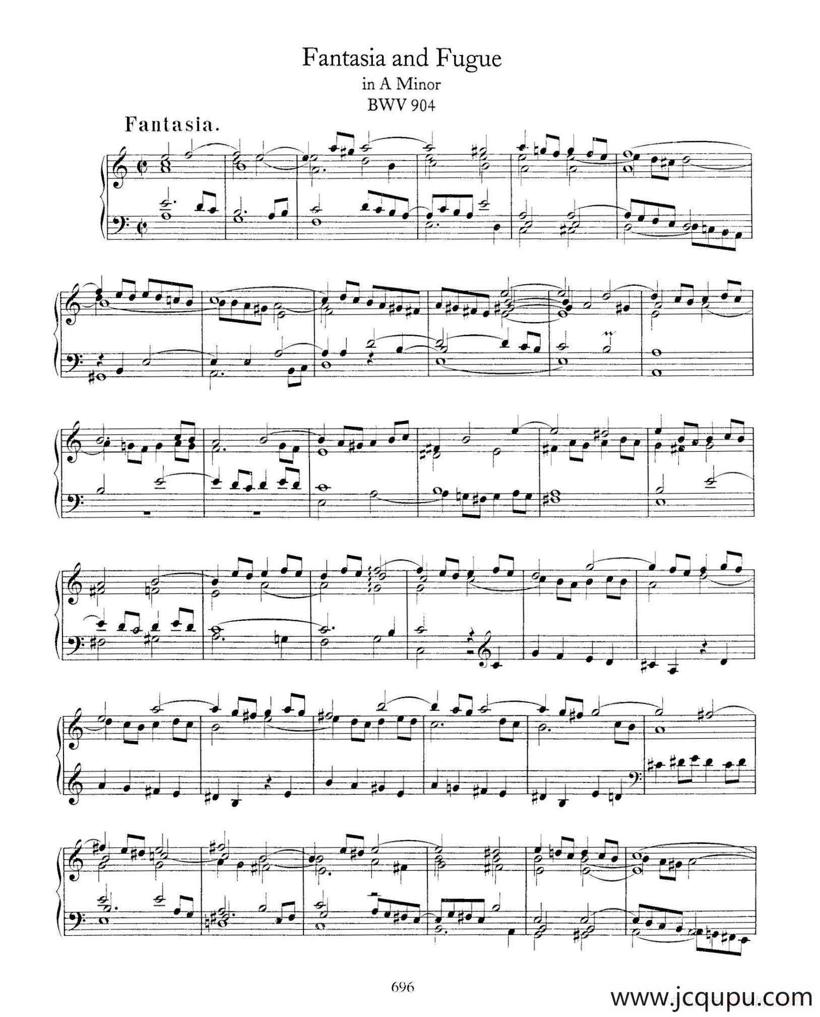 Fantasia and Fugue in a Minor BWV 904（a小调幻想曲与赋格）简谱