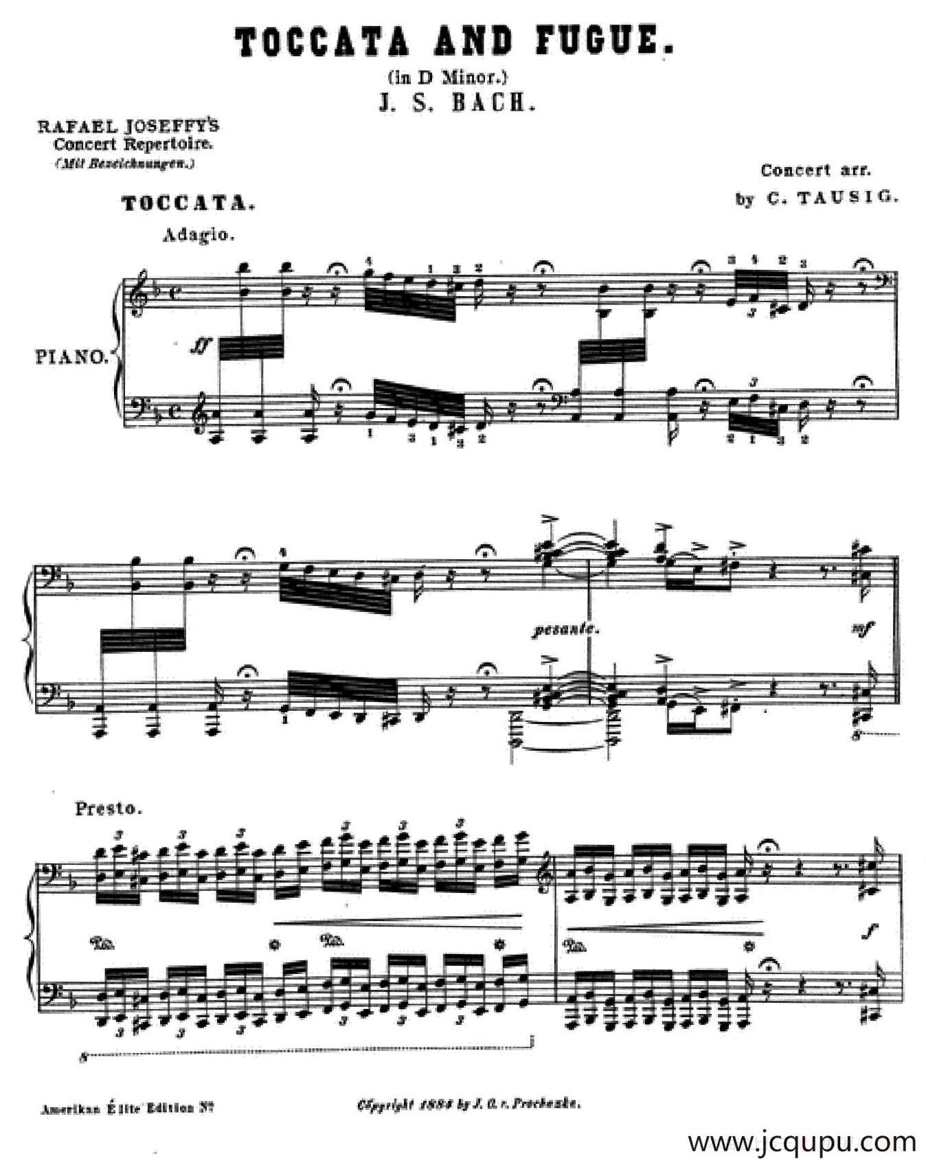 d小调托卡塔与赋格（BWV 565·陶西格改编钢琴独奏版）简谱