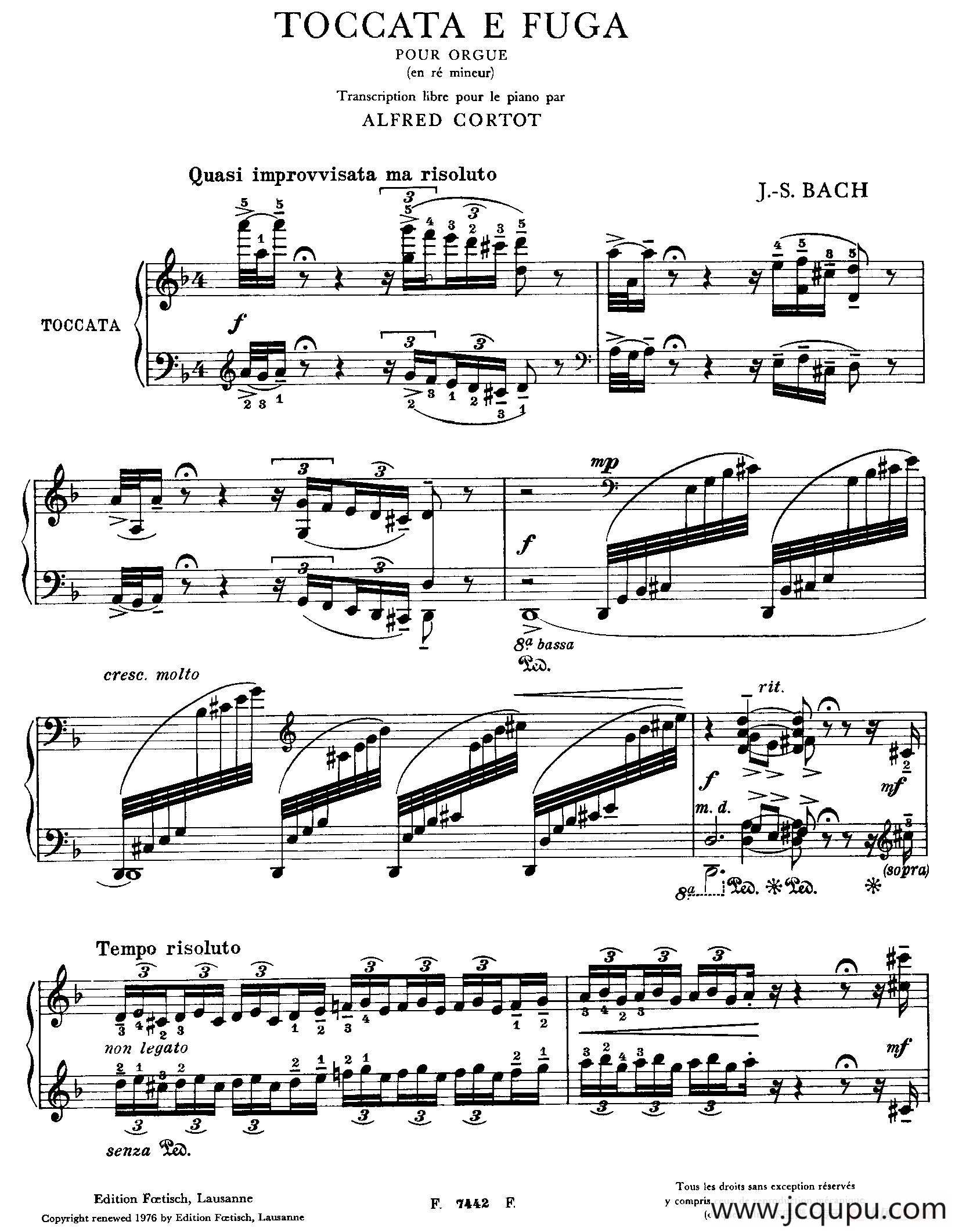 d小调托卡塔与赋格（BWV 565·柯尔托改编钢琴独奏版）简谱