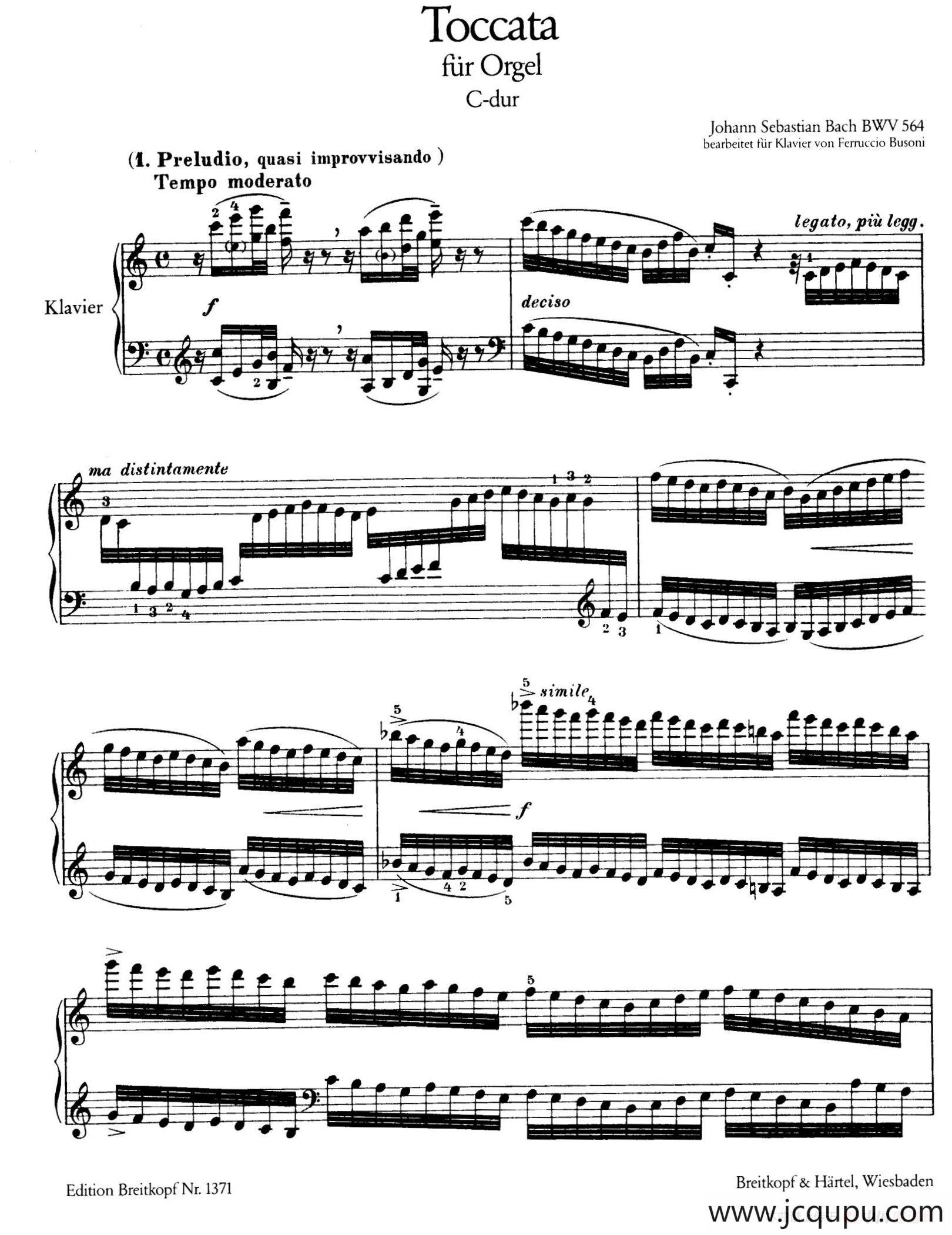 Toccata, Adagio and Fugue in C Major BWV 564 （C大调托卡塔、柔板和赋格）简谱