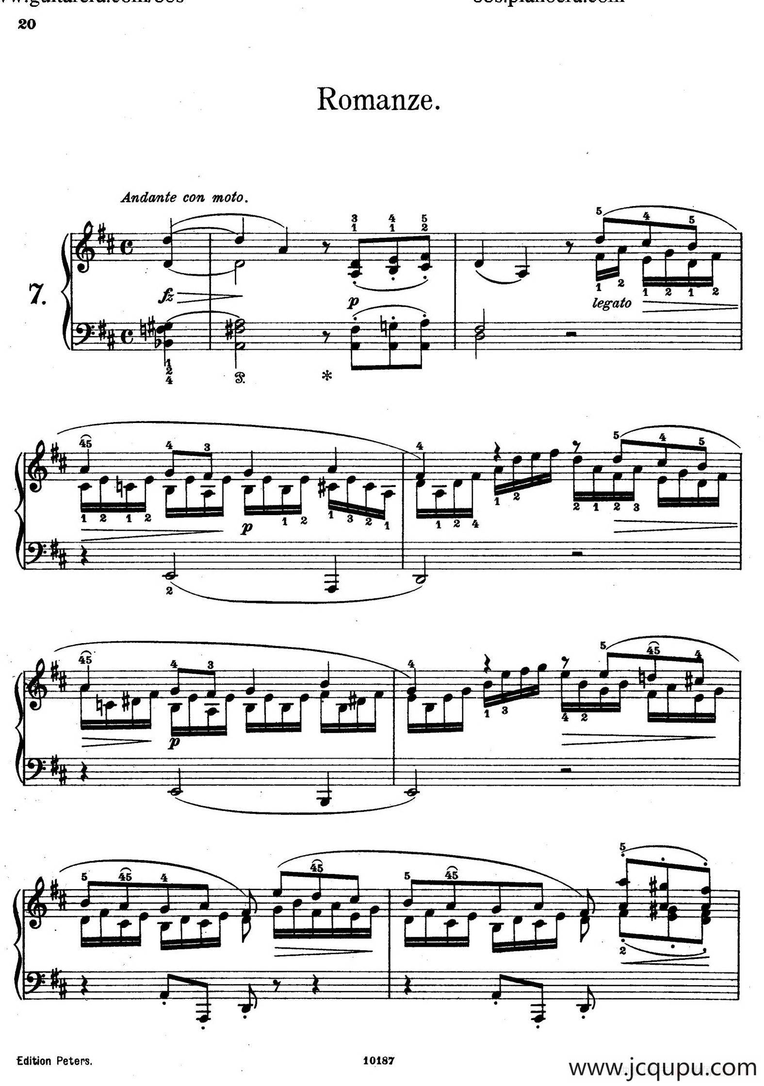 Akvareller Op.19（水彩画 7. 浪漫曲）简谱