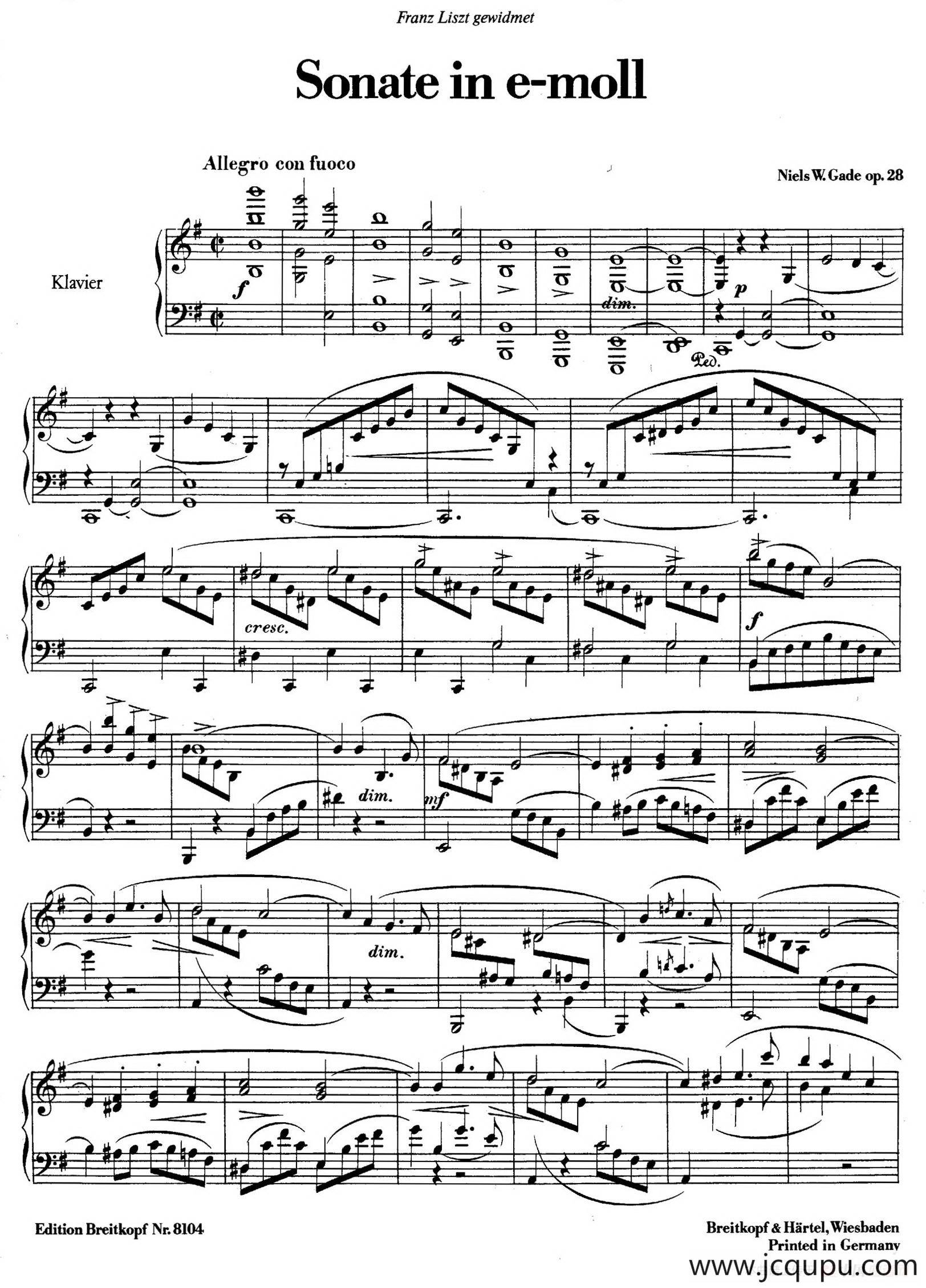 Piano Sonata in e Minor Op.28（e小调钢琴奏鸣曲）简谱