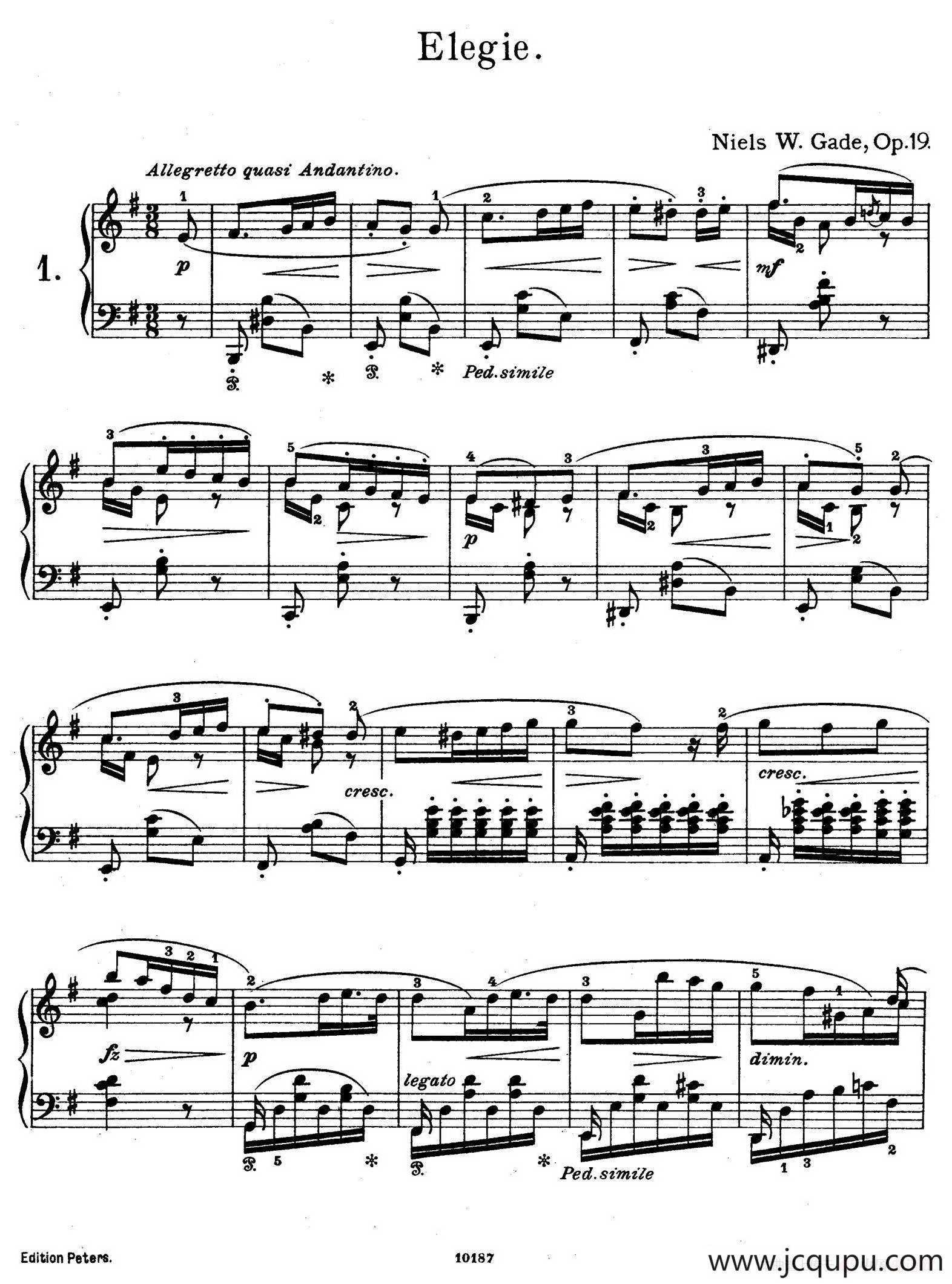 Akvareller Op.19（水彩画·1. 悲歌）简谱