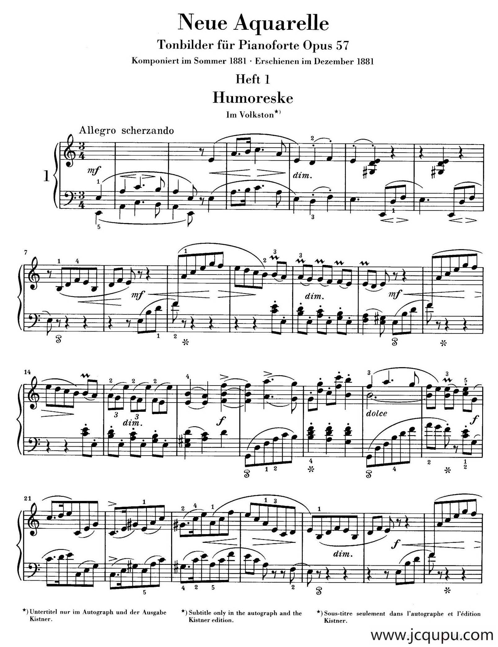 Neue Aquarelle Op.57（新水彩画·1. 幽默曲）简谱