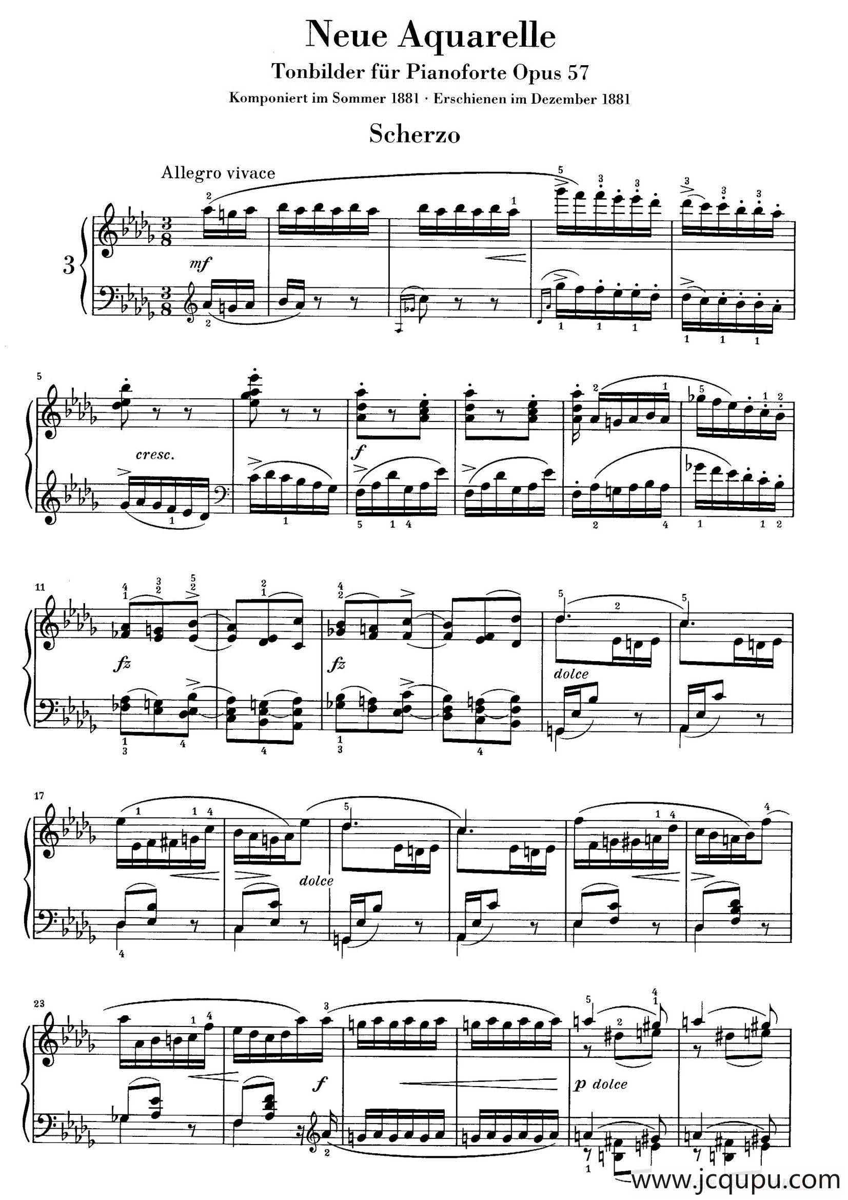 Neue Aquarelle Op.57（新水彩画·3. 谐谑曲）简谱
