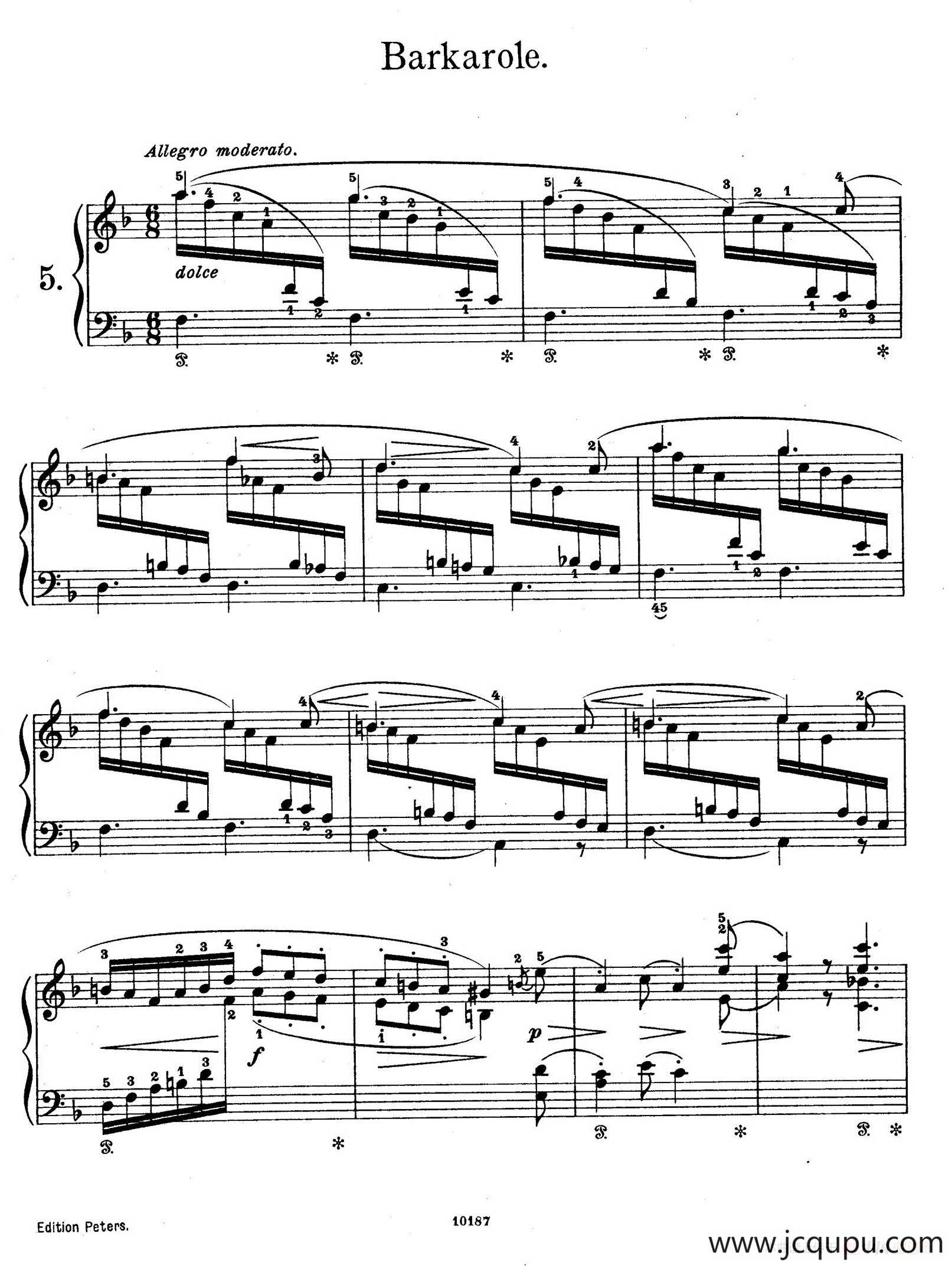 Akvareller Op.19（水彩画 5. 船歌）简谱