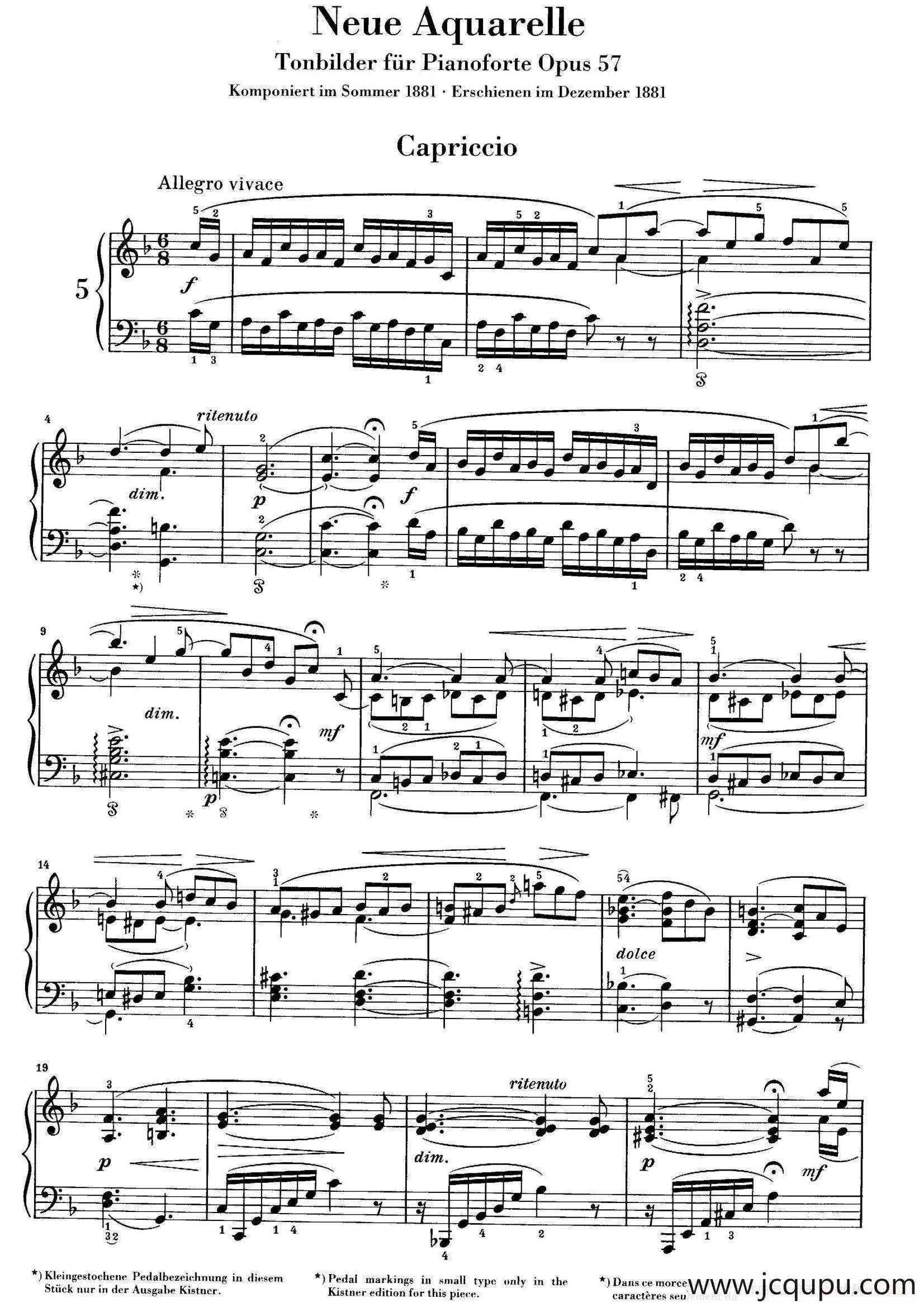 Neue Aquarelle Op.57（新水彩画· 5. 随想曲）简谱