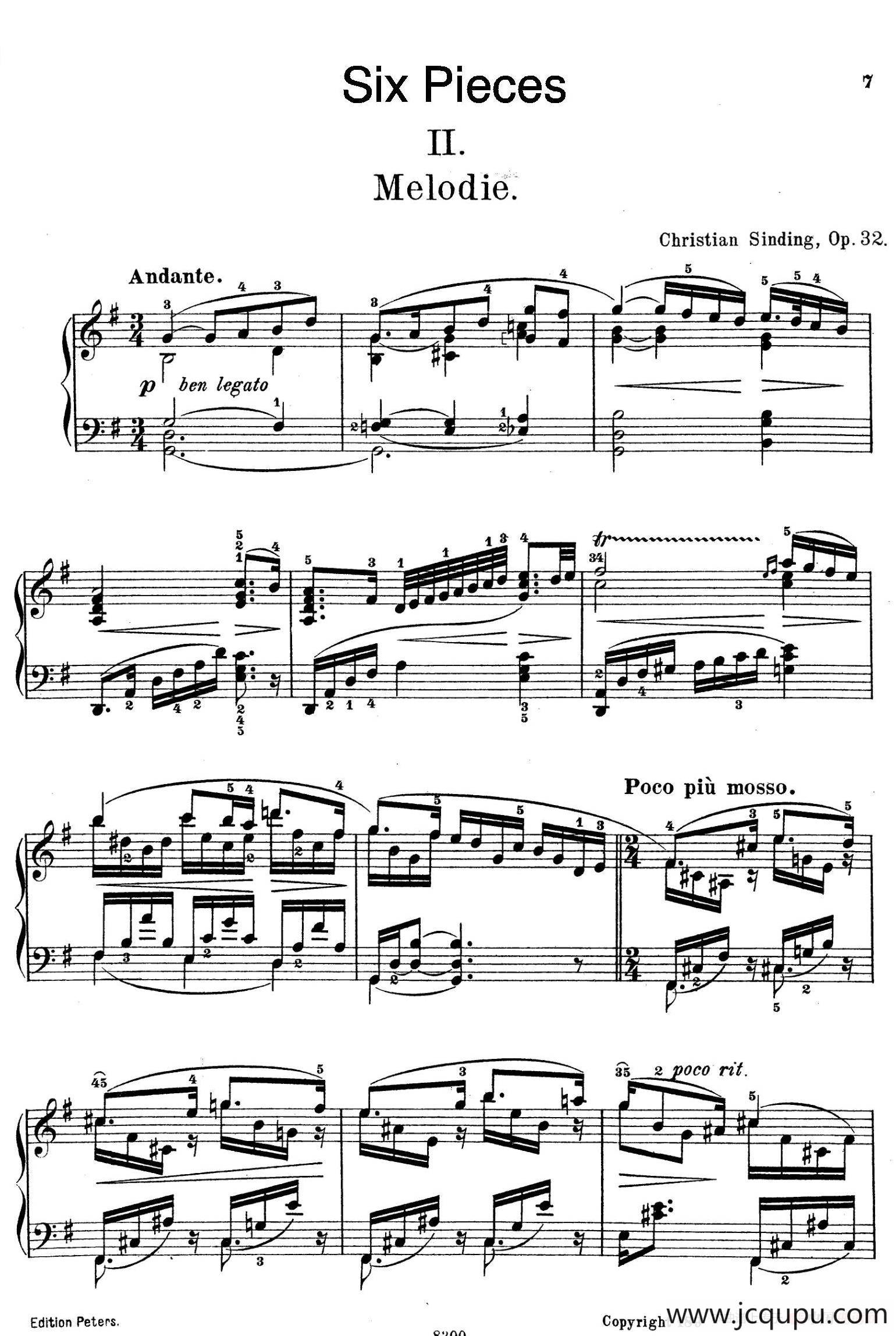 Six Pieces Op.32（6首小品·2. 旋律）简谱