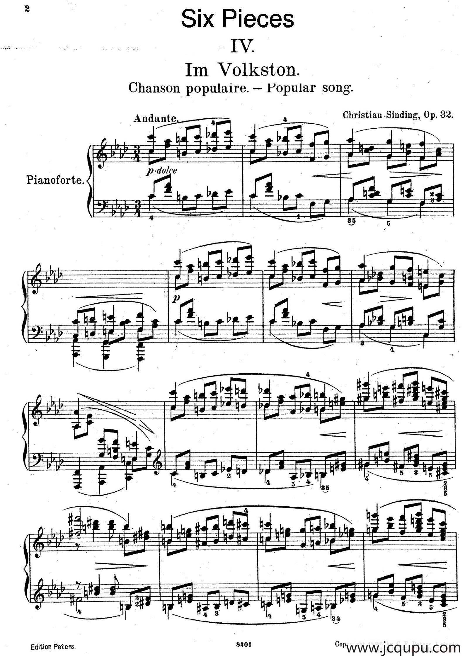 Six Pieces Op.32（6首小品·4. 挪威民歌）简谱