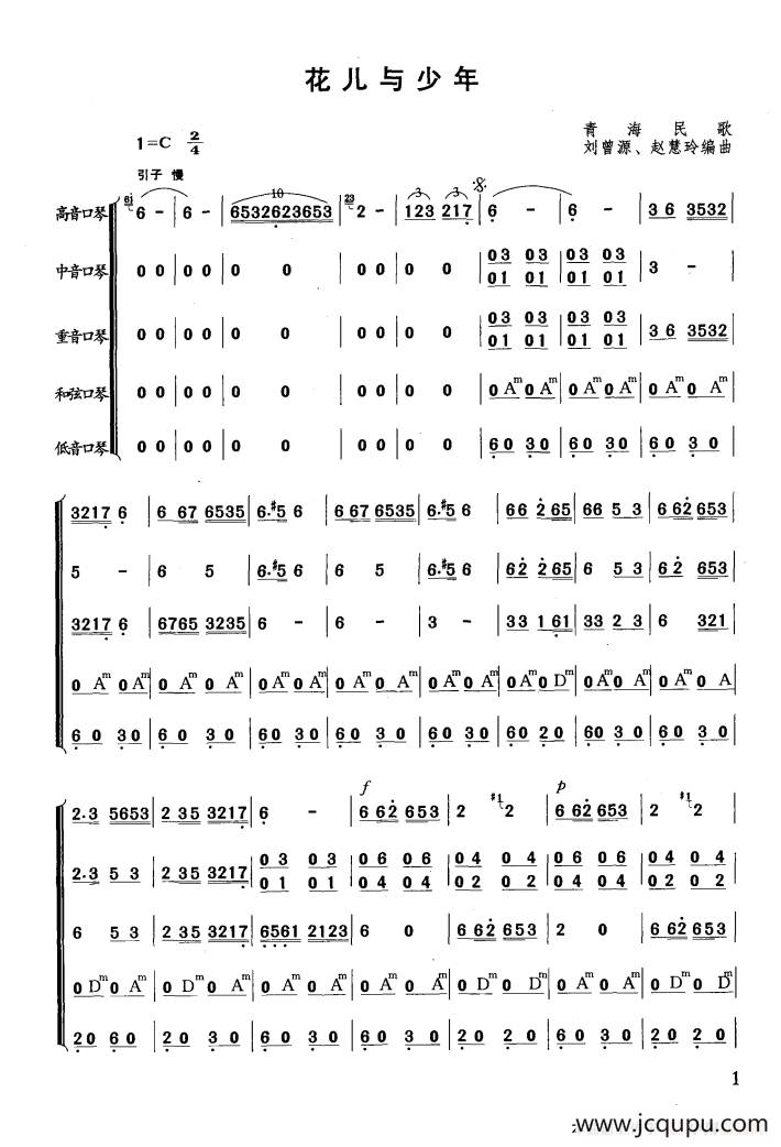 花儿与少年（合奏）简谱