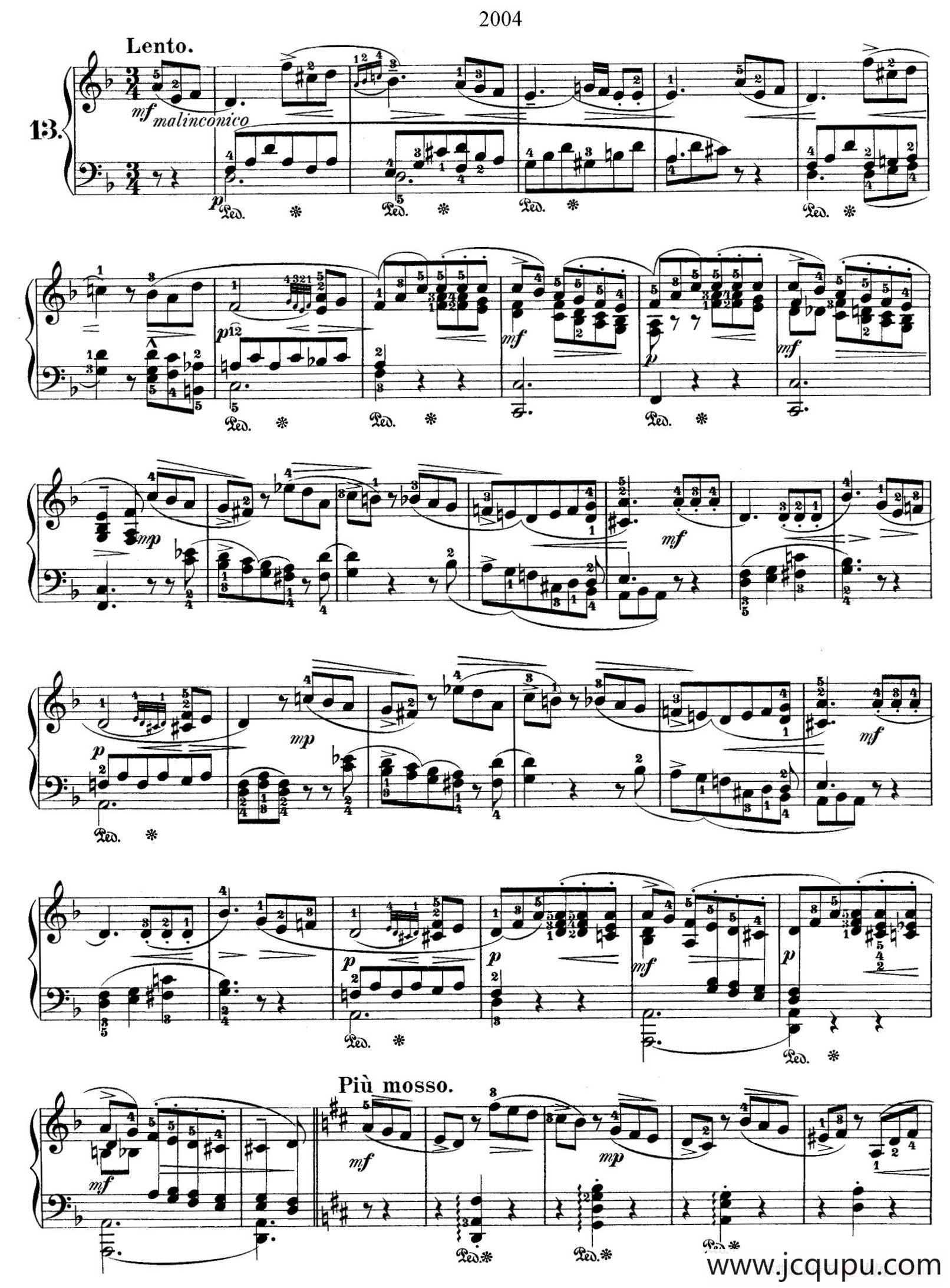 Nocturne No.13 in d Minor（d小调第十三号夜曲）简谱